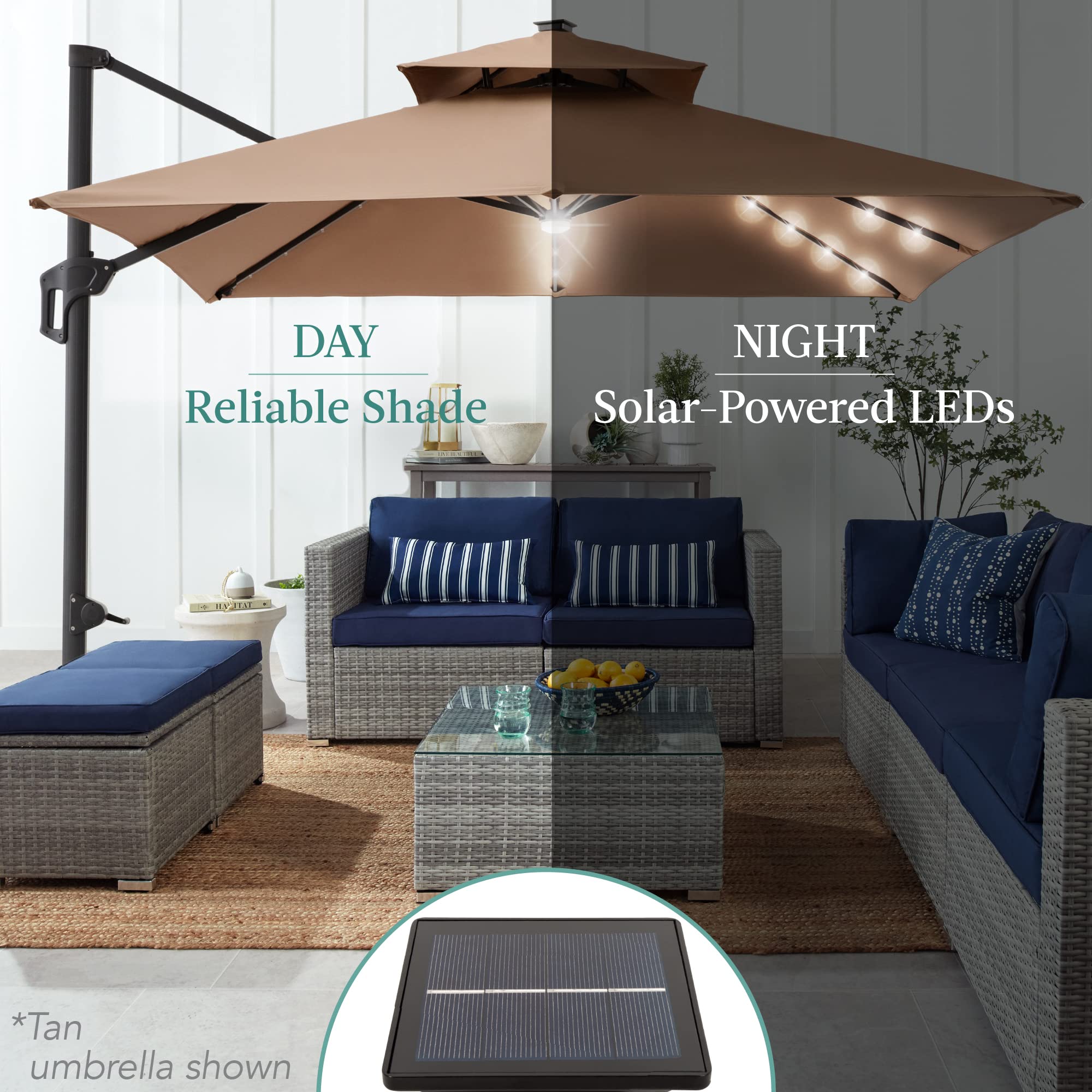 Best Choice Products 10x10ft Cantilever Patio Umbrella w/Base Included, Solar LED Lights 360 Rotation Large Offset Hanging Outdoor Shade for Deck Pool Backyard w/Stand – Navy Blue - Image 5