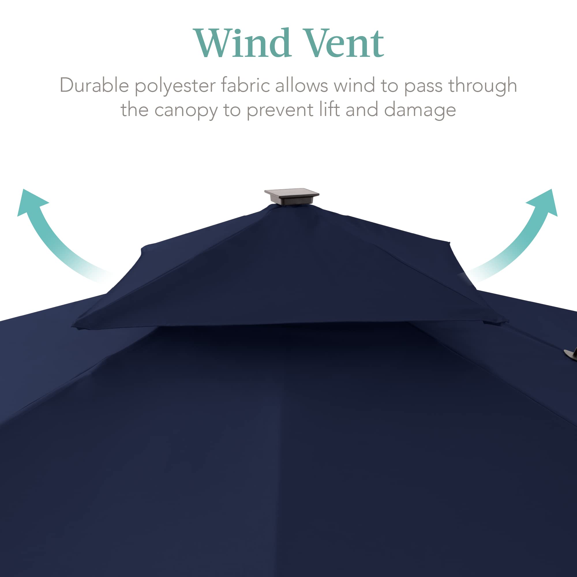 Best Choice Products 10x10ft Cantilever Patio Umbrella w/Base Included, Solar LED Lights 360 Rotation Large Offset Hanging Outdoor Shade for Deck Pool Backyard w/Stand – Navy Blue - Image 6