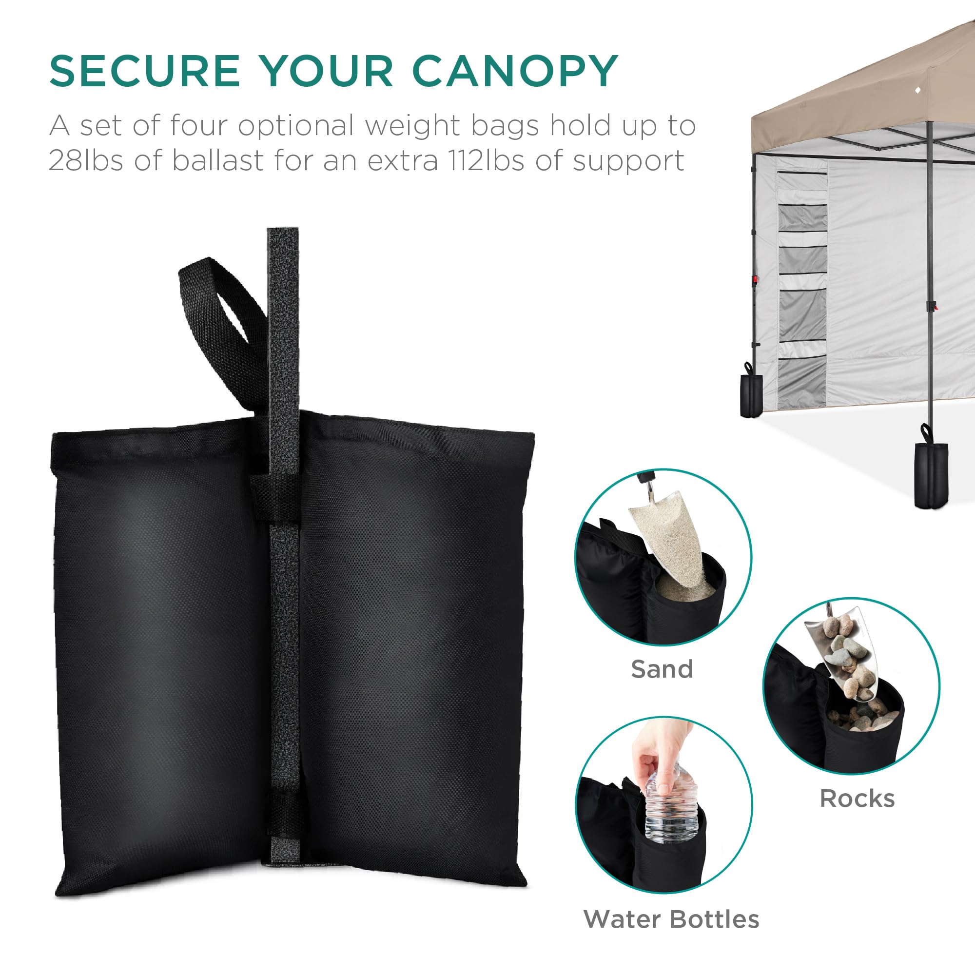 Best Choice Products 10x10ft Pop Up Canopy Tent with Sidewall, 1 Person 1 Minute Set Up, Carry Case, 4 Weight Bags - Sand - Image 5