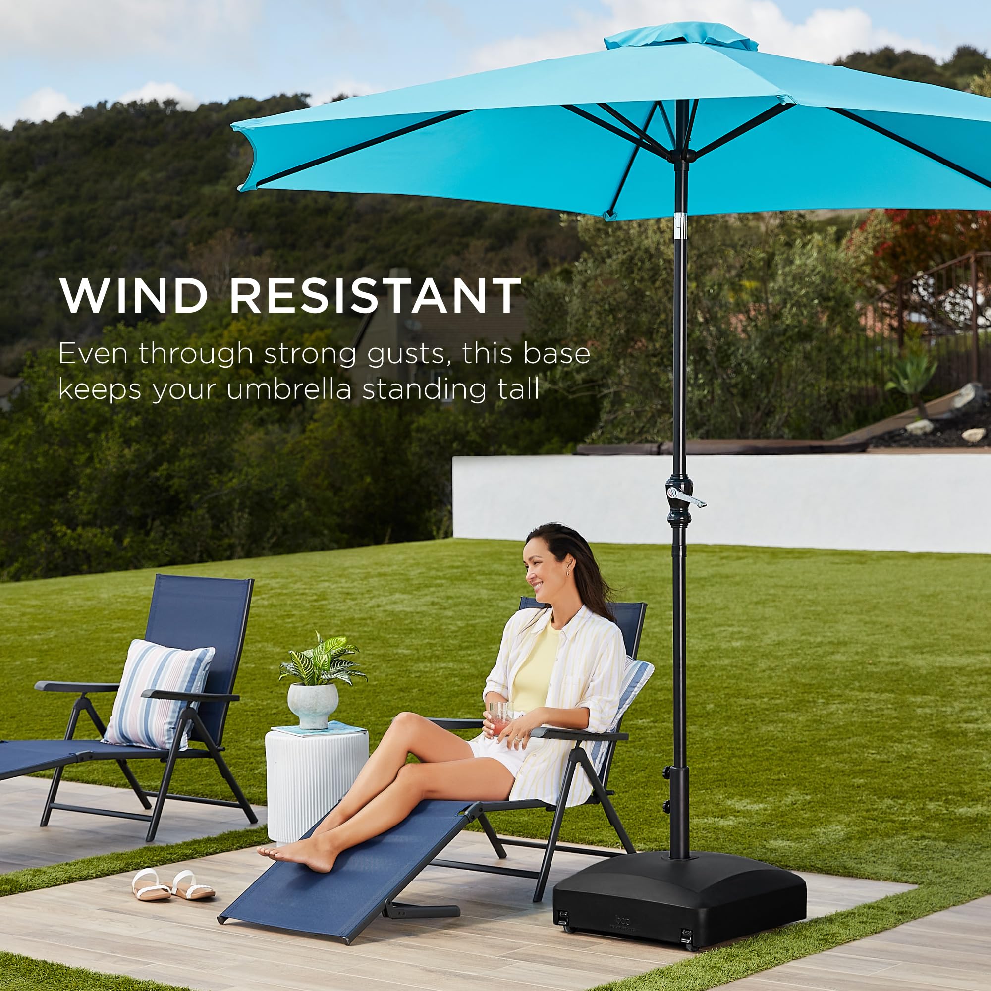 Best Choice Products 123lb Capacity Fillable Mobile Umbrella Base Heavy Duty Market Stand for Patio, Deck, Poolside w/ 4 Wheels, 2 Locks, 2 Knobs, Wind-Resistant Design - Black - Image 3
