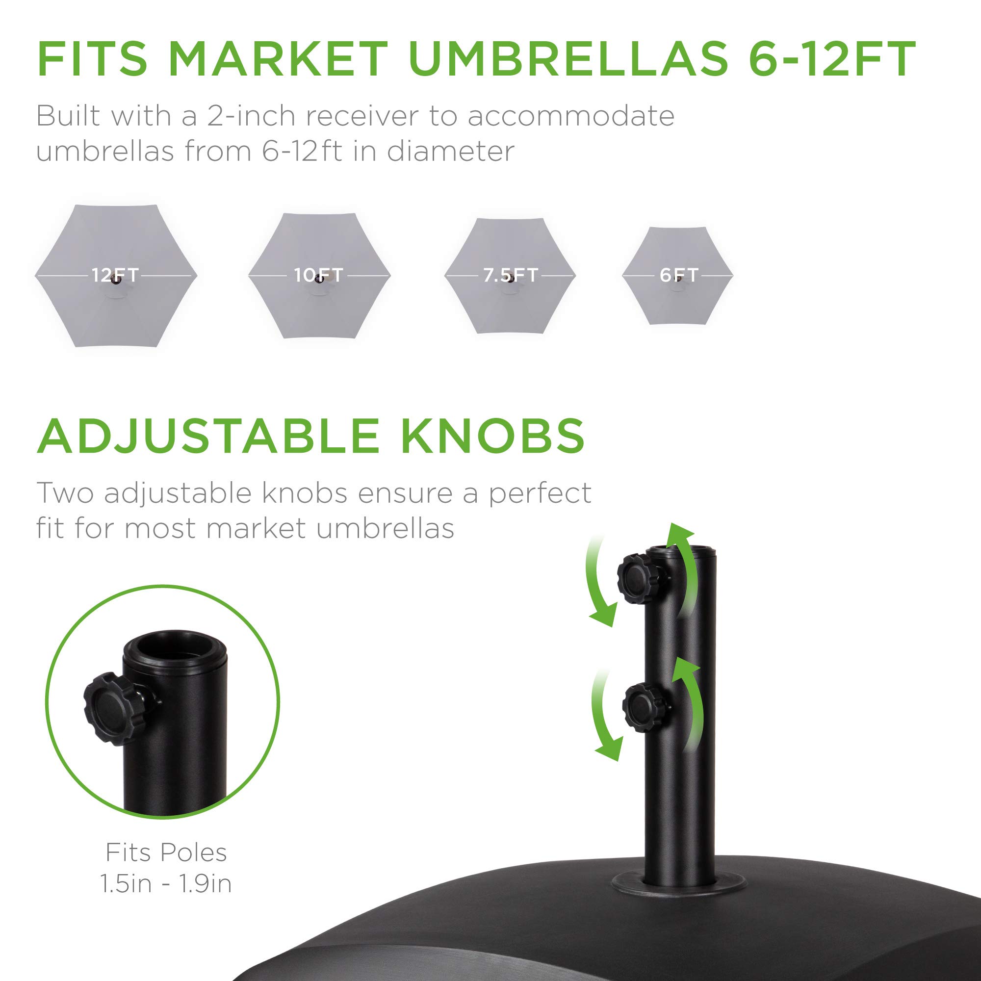 Best Choice Products 123lb Capacity Fillable Mobile Umbrella Base Heavy Duty Market Stand for Patio, Deck, Poolside w/ 4 Wheels, 2 Locks, 2 Knobs, Wind-Resistant Design - Black - Image 6