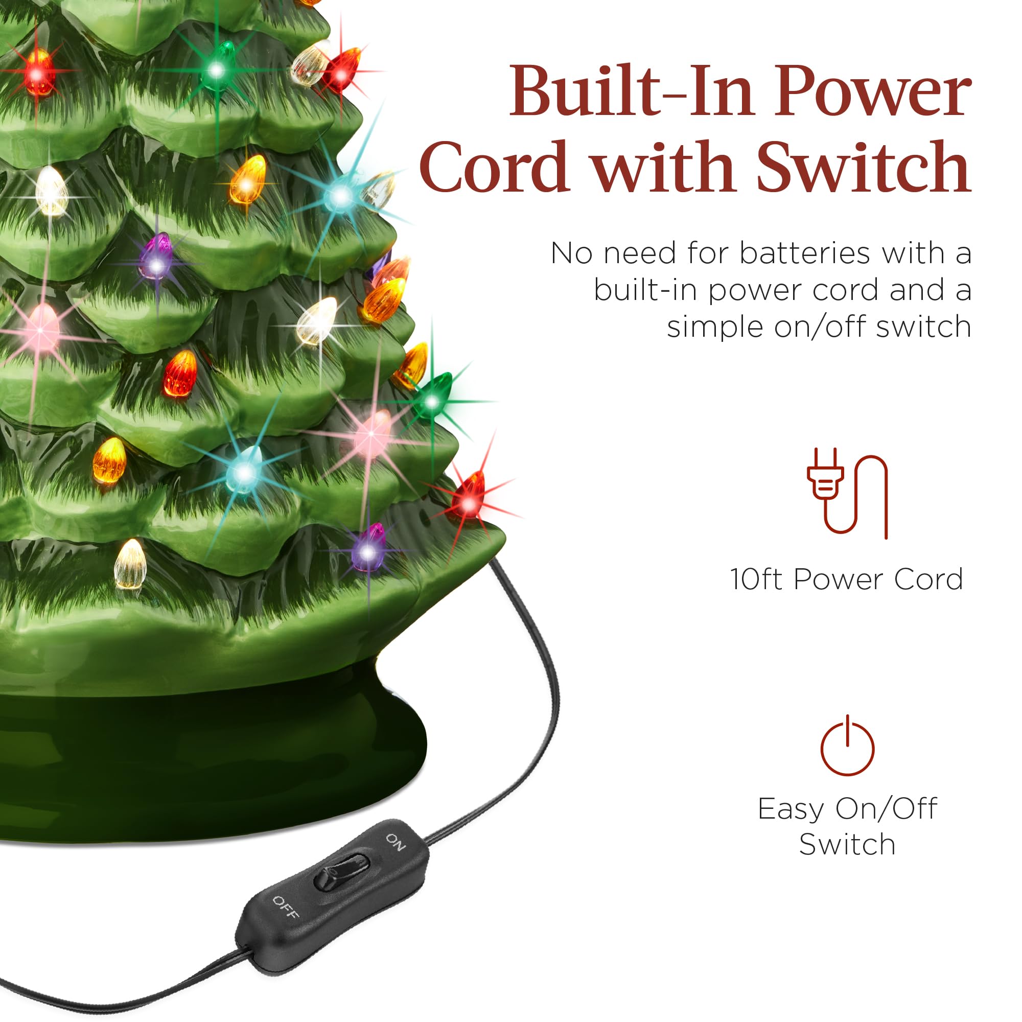 Best Choice Products 18in Large Ceramic Christmas Tree, Pre-lit Hand-Painted Tabletop Holiday Decoration w/Power Cord, 2 Star, 93 Multicolored Bulbs, LED Lights - Green - Image 4