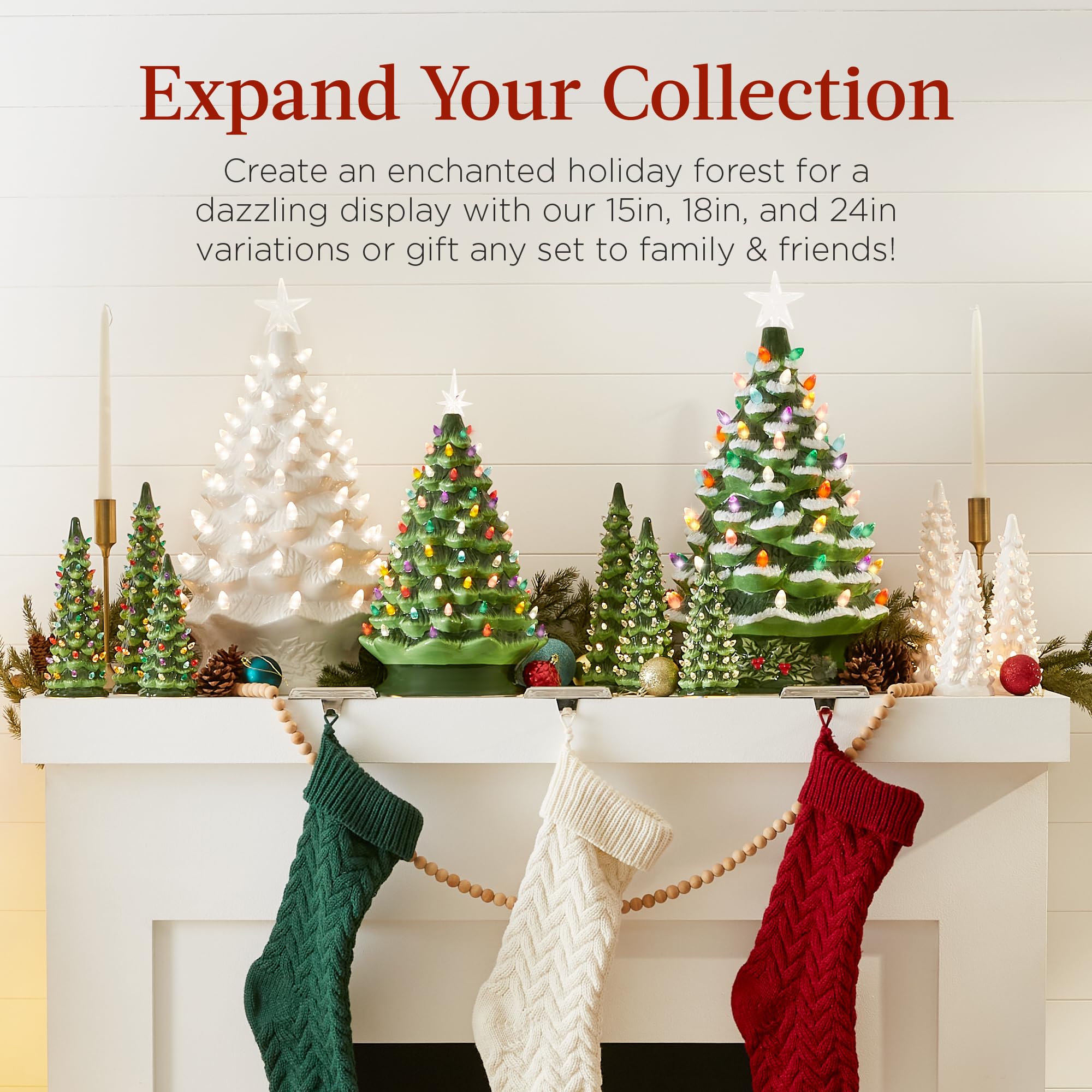 Best Choice Products 18in Large Ceramic Christmas Tree, Pre-lit Hand-Painted Tabletop Holiday Decoration w/Power Cord, 2 Star, 93 Multicolored Bulbs, LED Lights - Green - Image 6