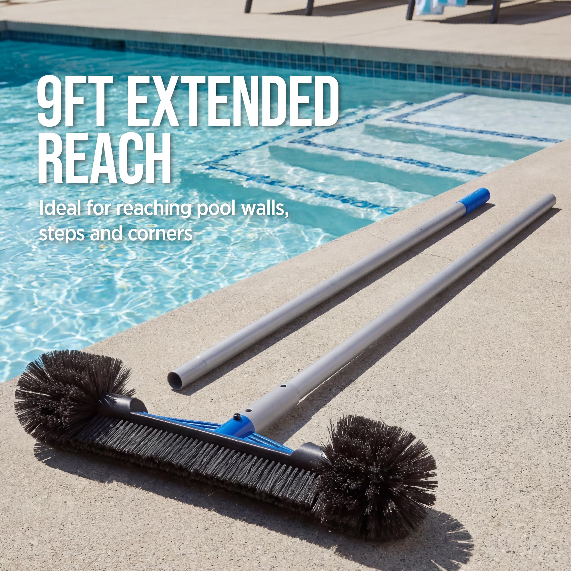 Best Choice Products 20" Pool Brush with 9 ft Aluminum Pole – Heavy-Duty Swimming Pool Wall & Floor Cleaning Set - Image 4