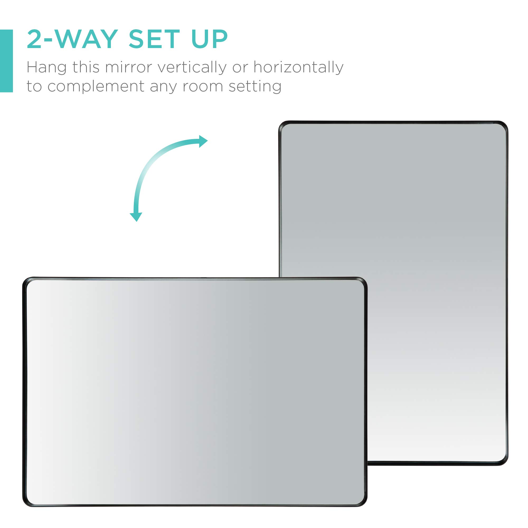Best Choice Products 24x36in Black Matte Metal Frame Bathroom Mirror for Wall, Rounded Rectangle Vanity Mirror, Decor Mirror, Hangs Horizontally or Vertically - Image 3