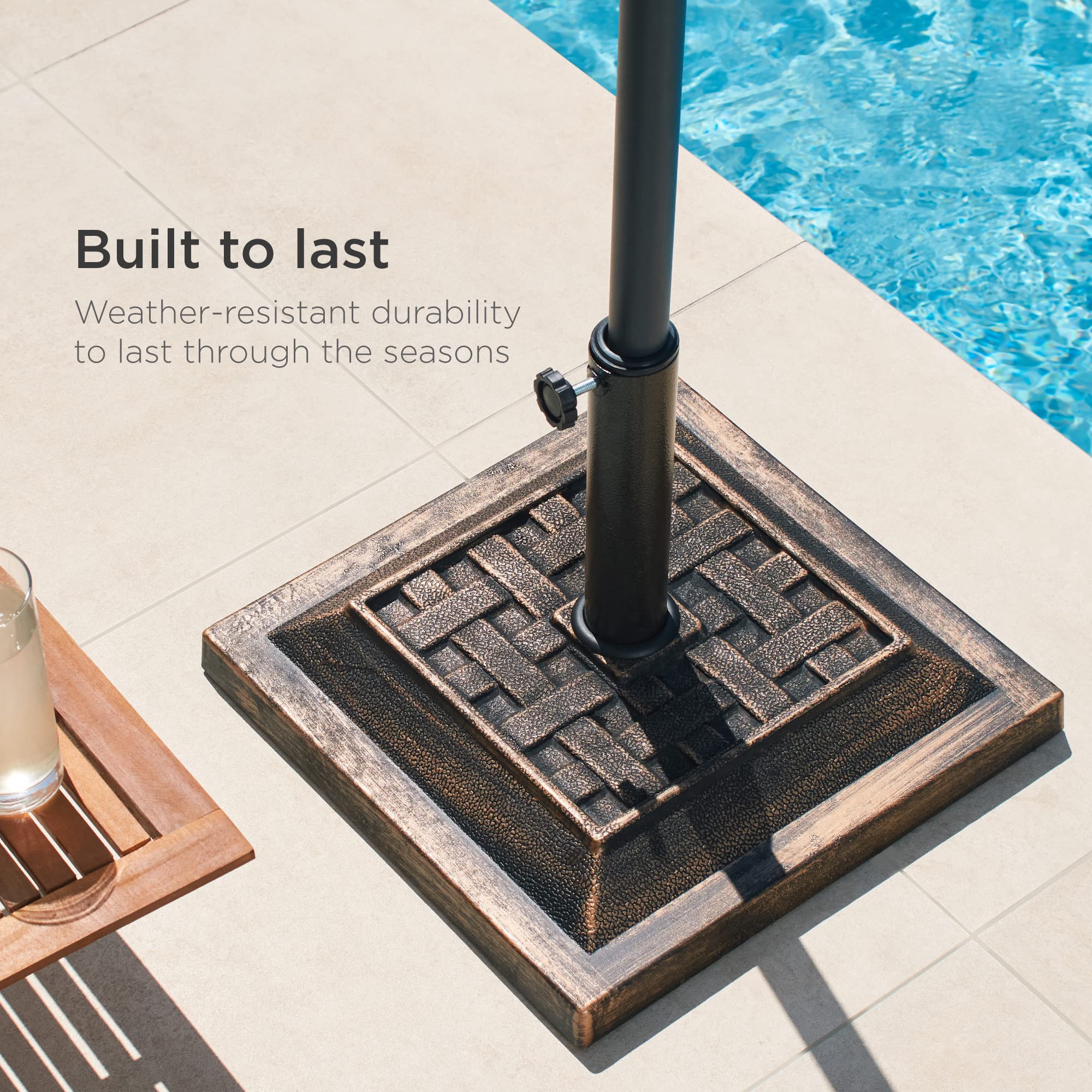 Best Choice Products 26lb Outdoor Patio Umbrella Stand Heavy-Duty Steel Square Umbrella Base w/Bronze Finish, Decorative Basket Weave Pattern - Image 5