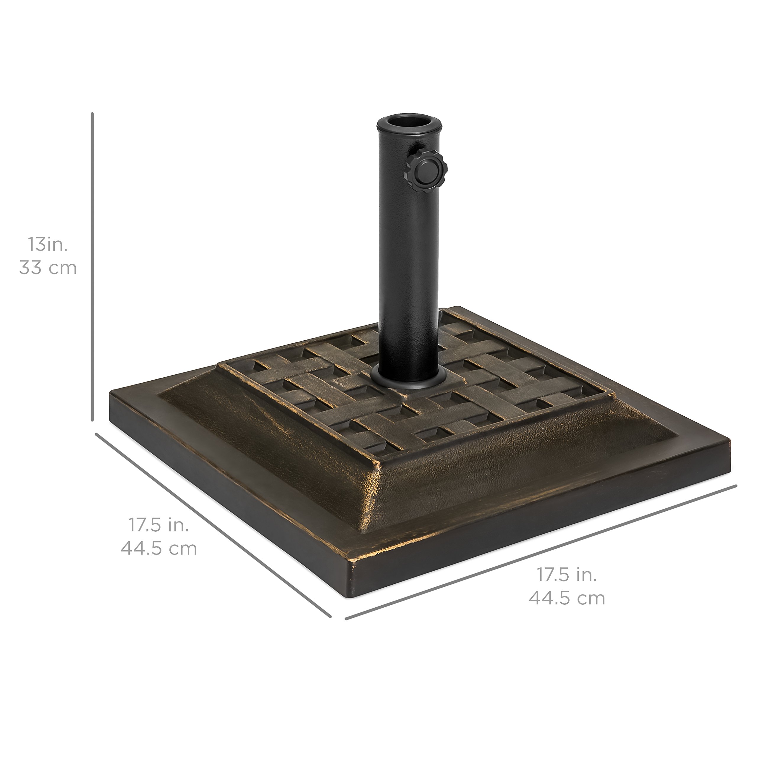 Best Choice Products 26lb Outdoor Patio Umbrella Stand Heavy-Duty Steel Square Umbrella Base w/Bronze Finish, Decorative Basket Weave Pattern - Image 7