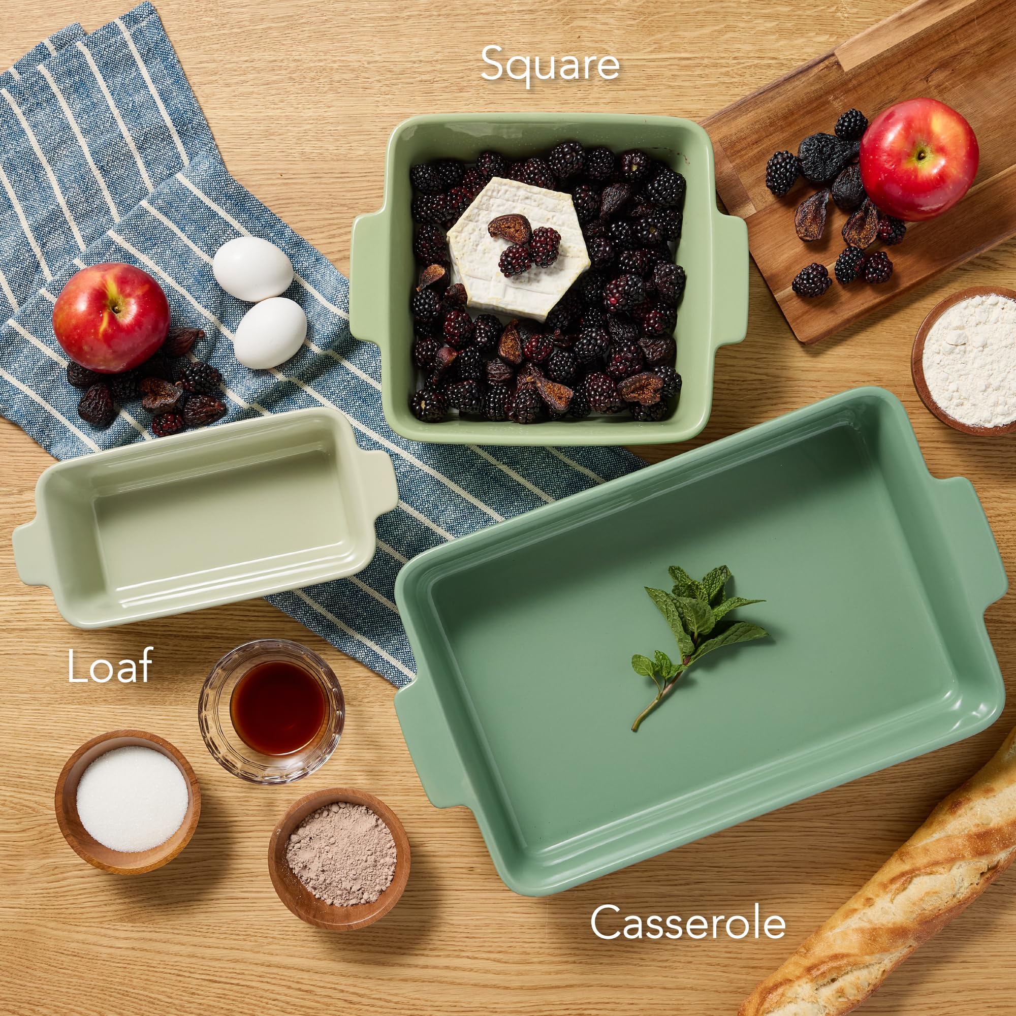 Best Choice Products 3-Piece Ceramic Bakeware Set, Stoneware Baking Dishes, Porcelain Casserole Bakeware Dishes, Serving Dishes - 9x12 Casserole, Loaf Pan, 8x8 Baking Dish - Sage Green - Image 3