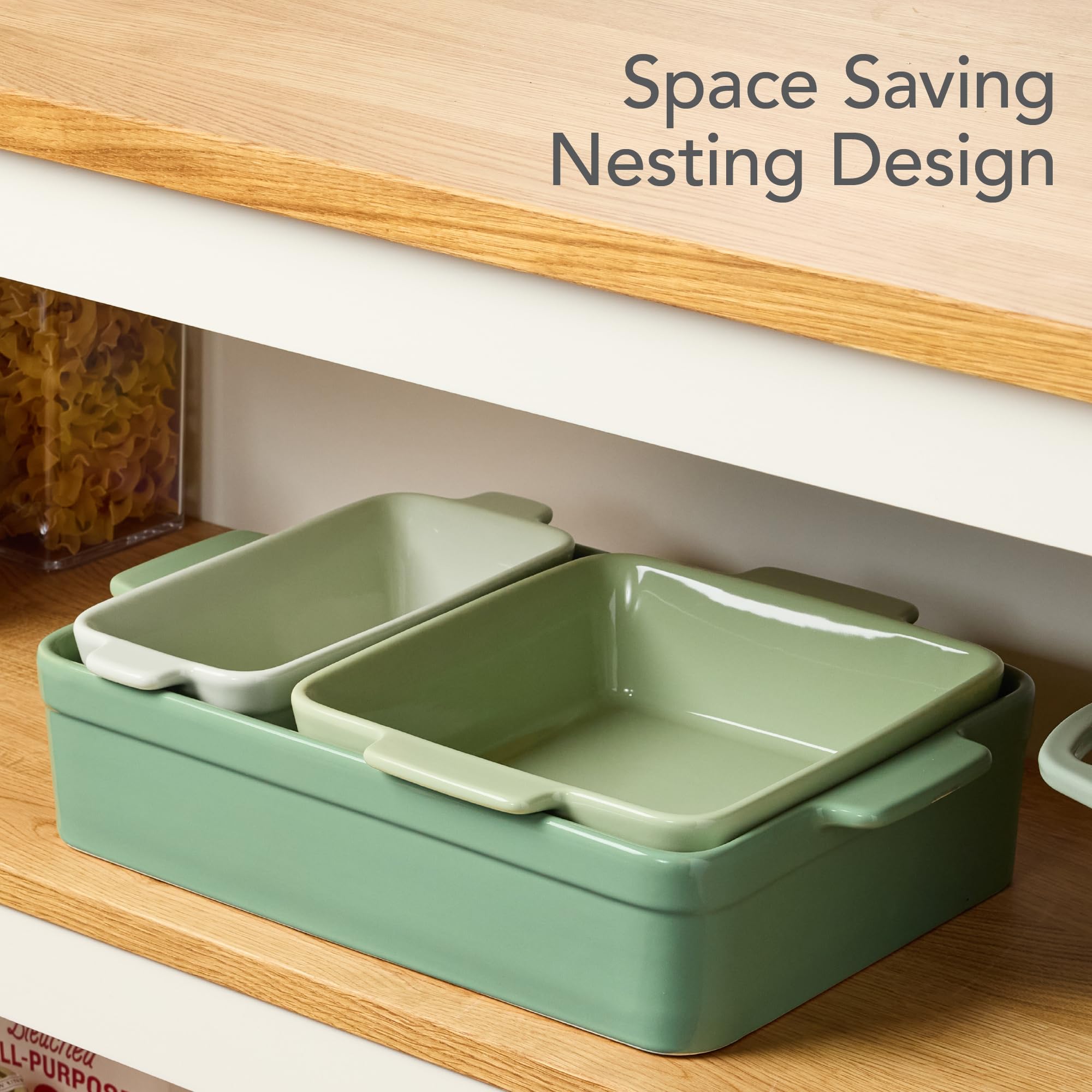 Best Choice Products 3-Piece Ceramic Bakeware Set, Stoneware Baking Dishes, Porcelain Casserole Bakeware Dishes, Serving Dishes - 9x12 Casserole, Loaf Pan, 8x8 Baking Dish - Sage Green - Image 4