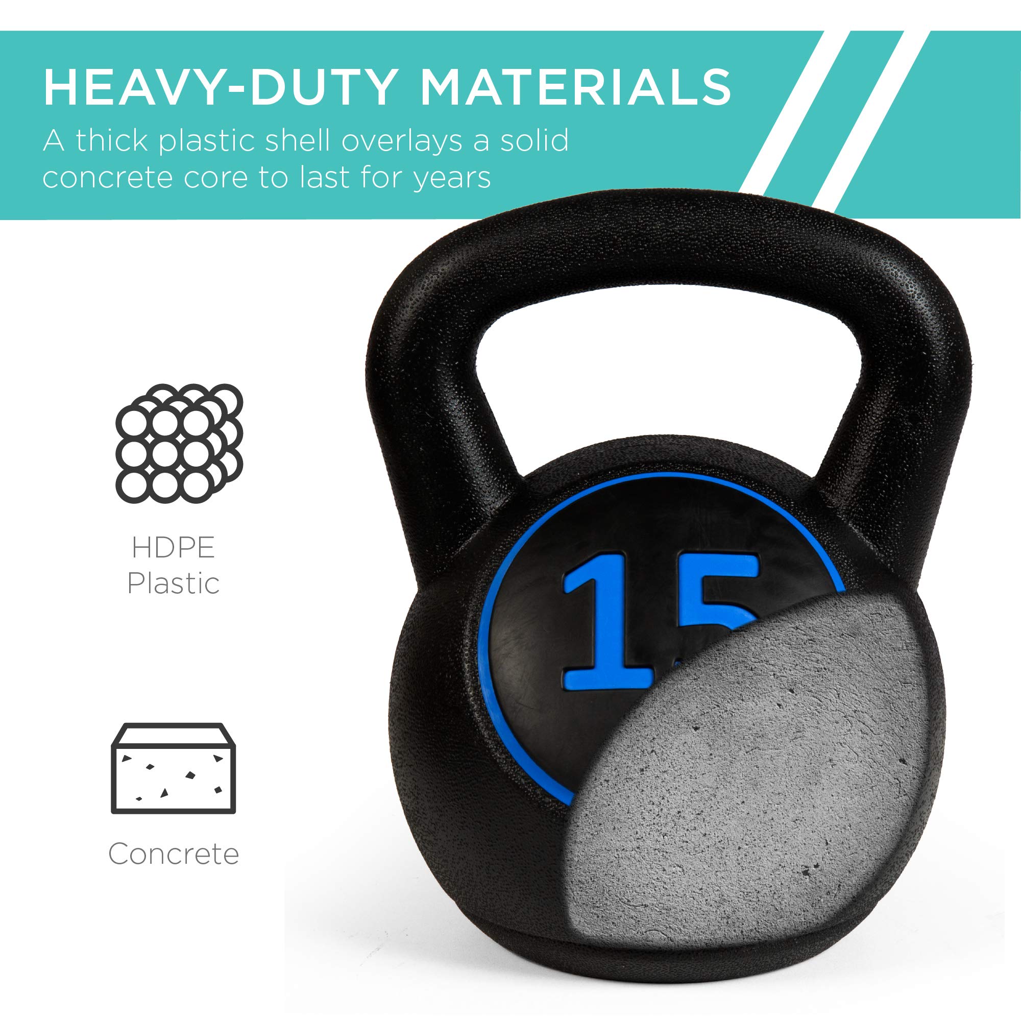 Best Choice Products 3-Piece Kettlebell Set with Storage Rack, HDPE Coated Exercise Fitness Concrete Weights for Home Gym, Strength Training, HIIT Workout 5lb, 10lb, 15lb - Image 4