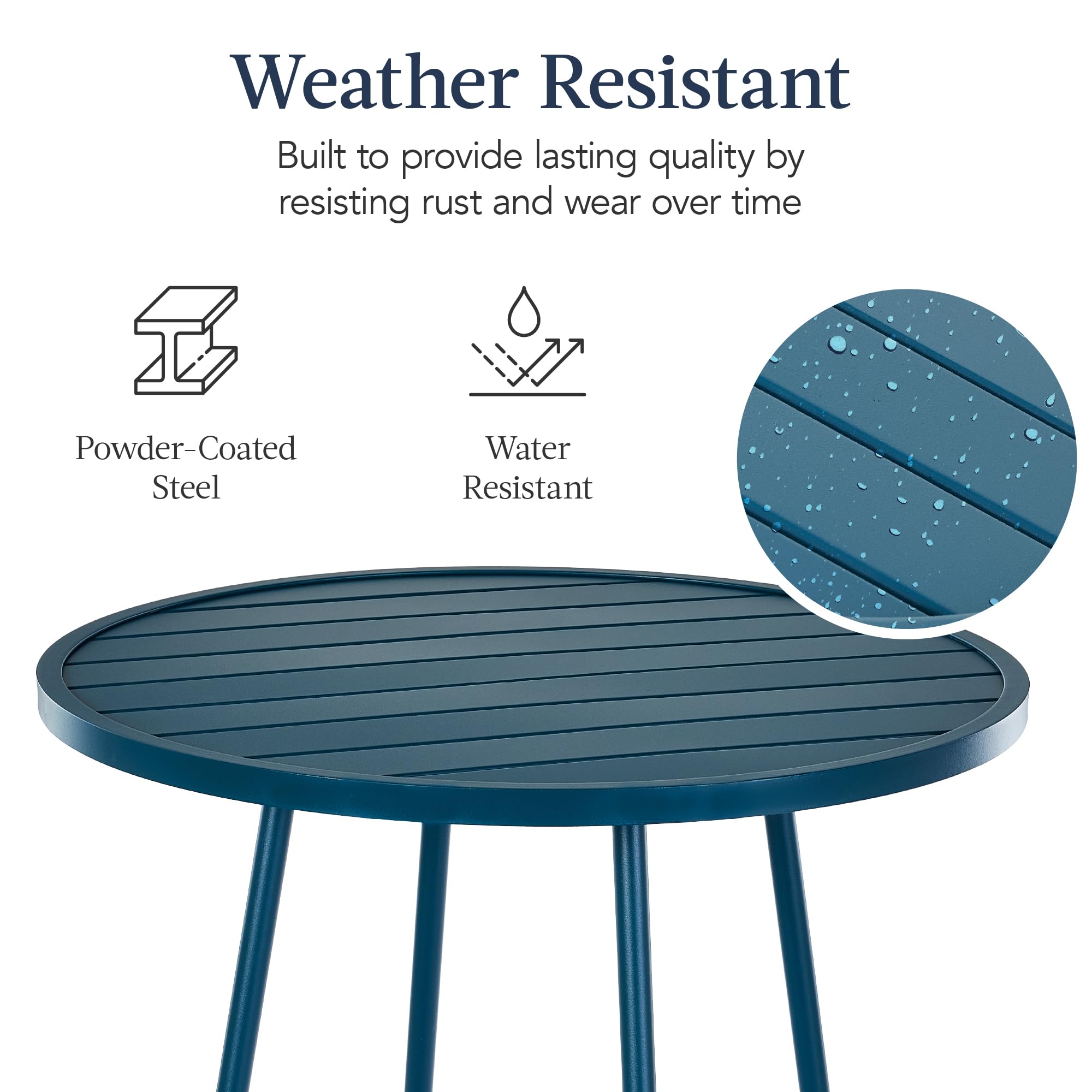 Best Choice Products 3-Piece Patio Dining Set, Bar Height, Outdoor Bistro Set, Outdoor Round Bar Table w/ 2 Bar Stools, Steel - Peacock Blue - Image 5