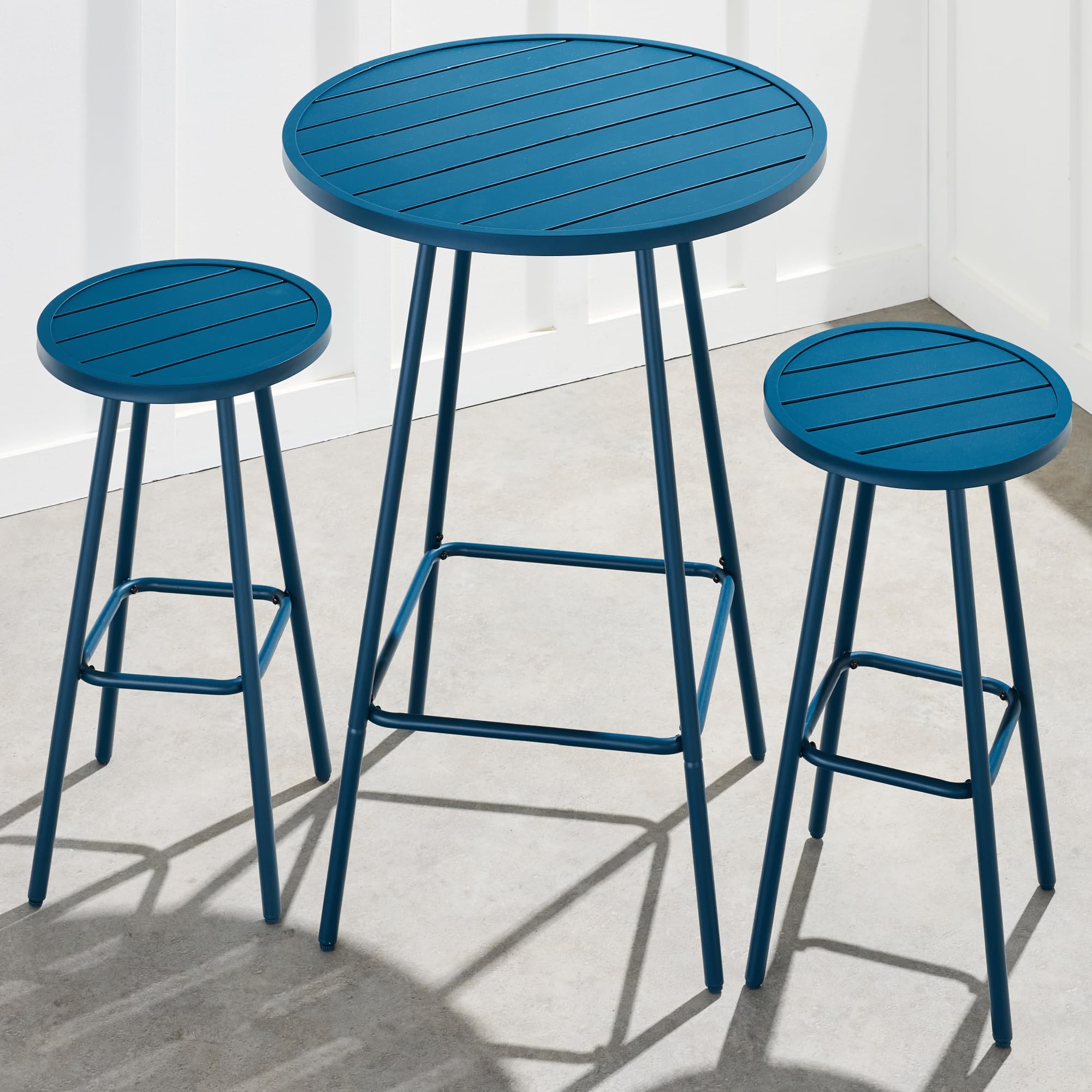 Best Choice Products 3-Piece Patio Dining Set, Bar Height, Outdoor Bistro Set, Outdoor Round Bar Table w/ 2 Bar Stools, Steel - Peacock Blue - Image 8
