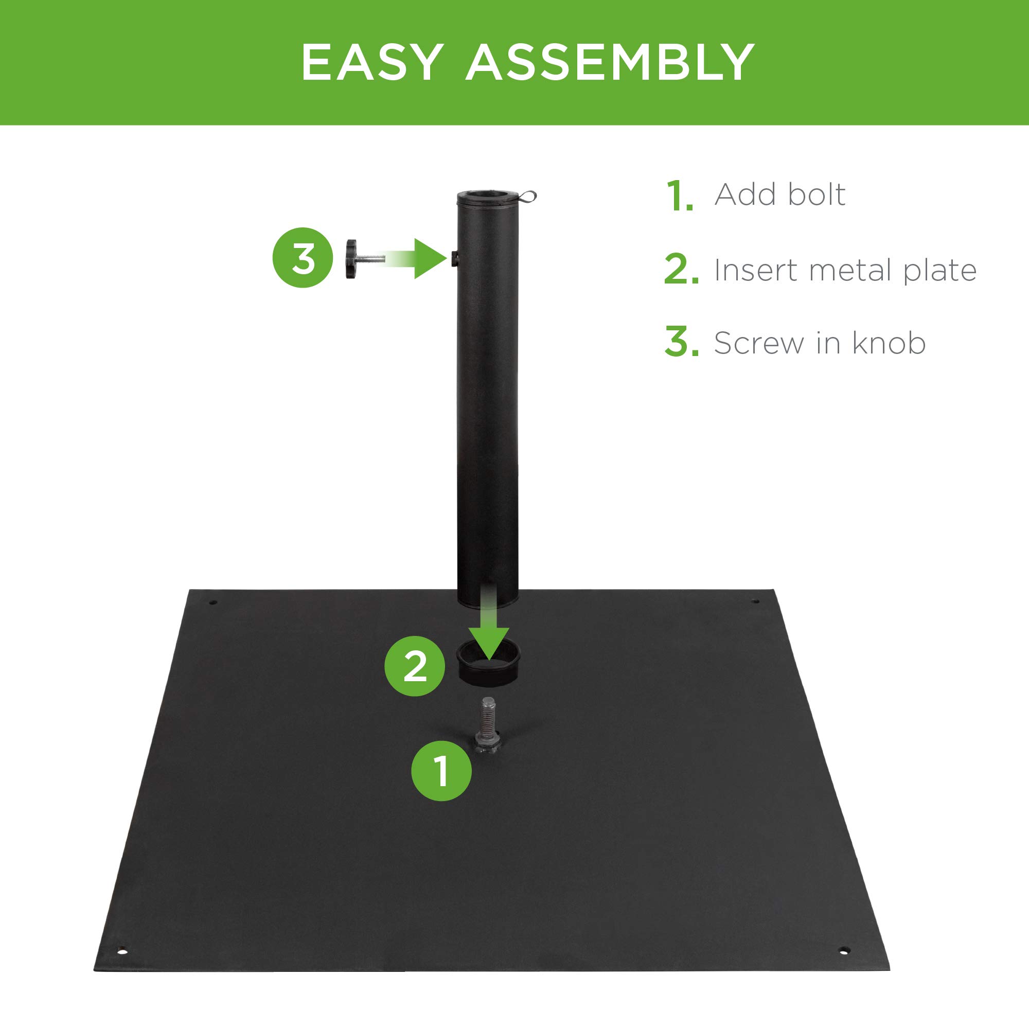 Best Choice Products 38.5lb Steel Umbrella Base, Square Weighted Patio Stand for Outdoor, Backyard, Market Umbrellas, Sun Shade w/Tightening Knob and Anchor Holes - Black - Image 4
