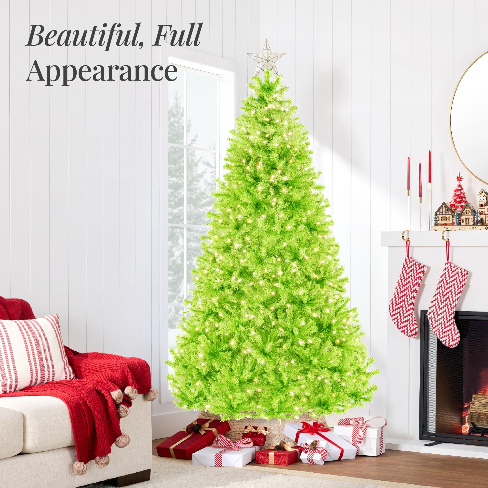 Best Choice Products 4.5ft Pre-Lit Lime Green Christmas Tree, Full Artificial Holiday Decoration w/ 362 Branch Tips, 175 Lights, Foldable Base - Image 3