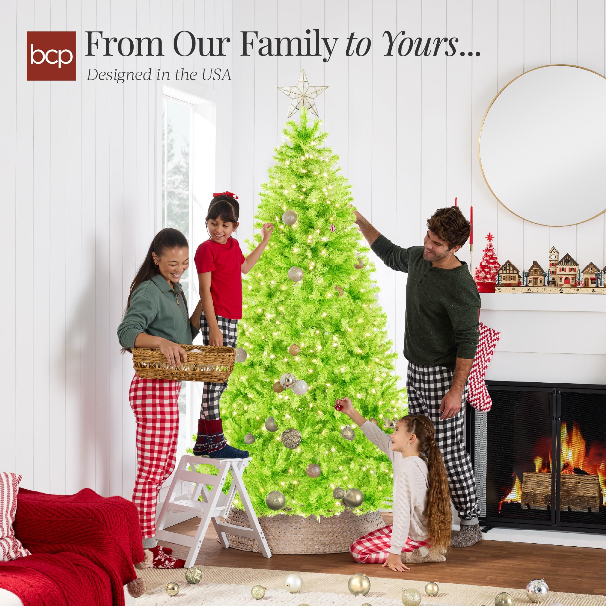 Best Choice Products 4.5ft Pre-Lit Lime Green Christmas Tree, Full Artificial Holiday Decoration w/ 362 Branch Tips, 175 Lights, Foldable Base - Image 4