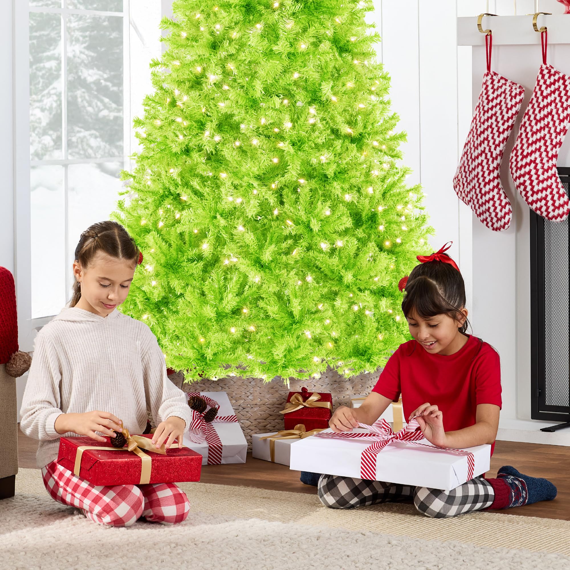 Best Choice Products 4.5ft Pre-Lit Lime Green Christmas Tree, Full Artificial Holiday Decoration w/ 362 Branch Tips, 175 Lights, Foldable Base - Image 5