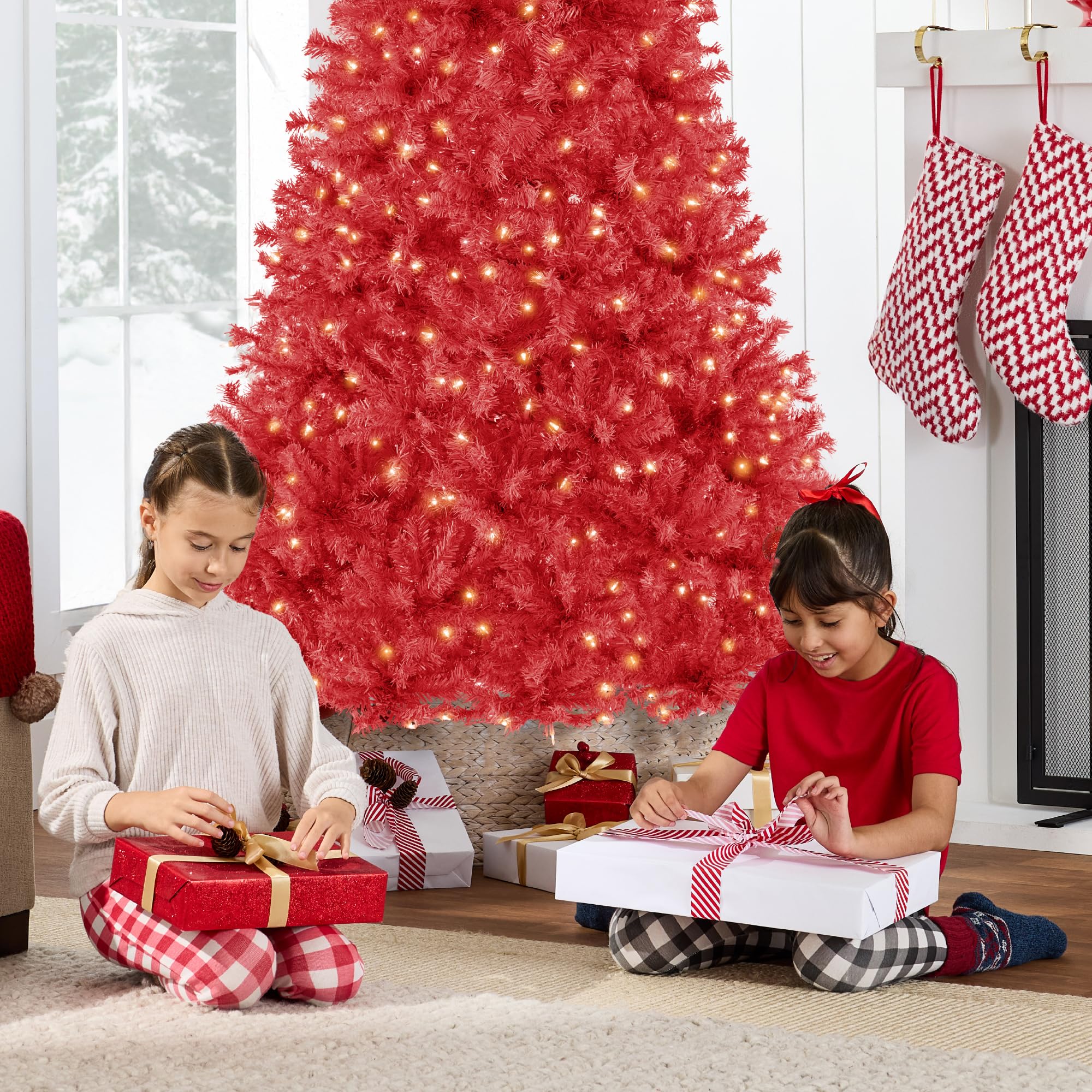 Best Choice Products 7.5ft Pre-Lit Red Christmas Tree, Full Artificial Holiday Decoration w/ 1,350 Branch Tips, 550 Lights, Foldable Base - Image 5