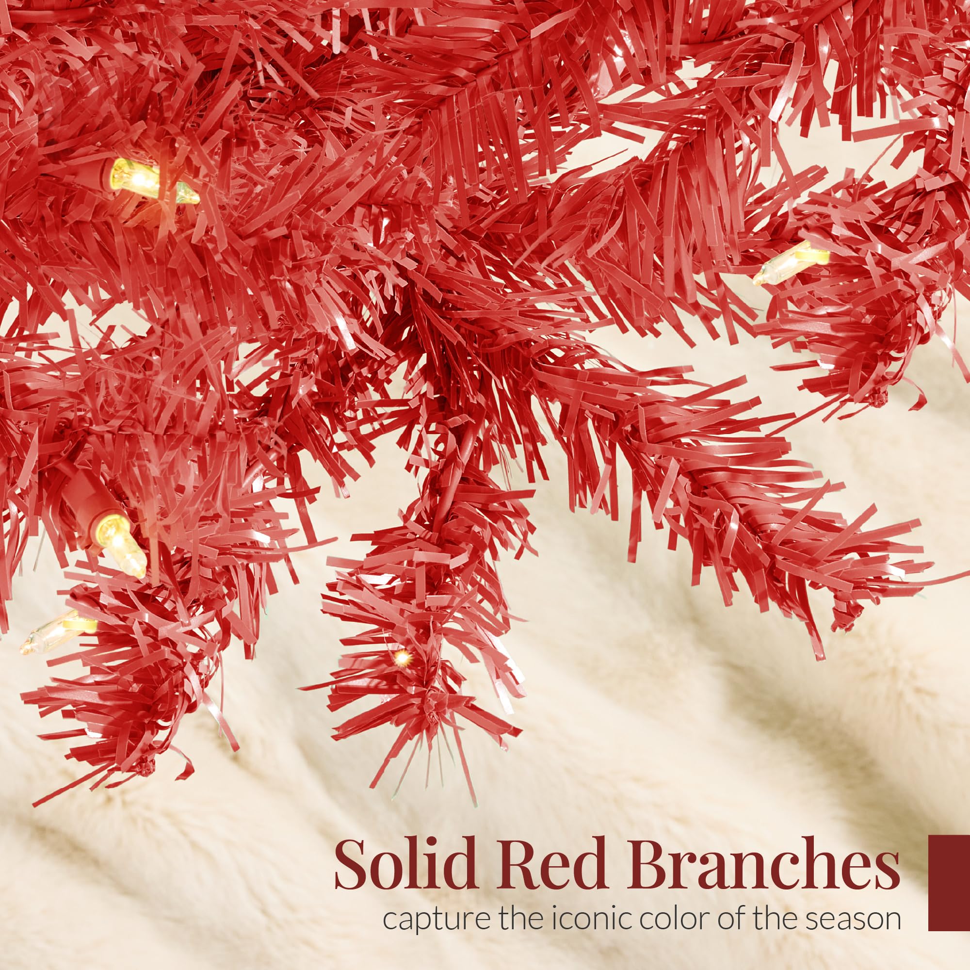 Best Choice Products 7.5ft Pre-Lit Red Christmas Tree, Full Artificial Holiday Decoration w/ 1,350 Branch Tips, 550 Lights, Foldable Base - Image 6