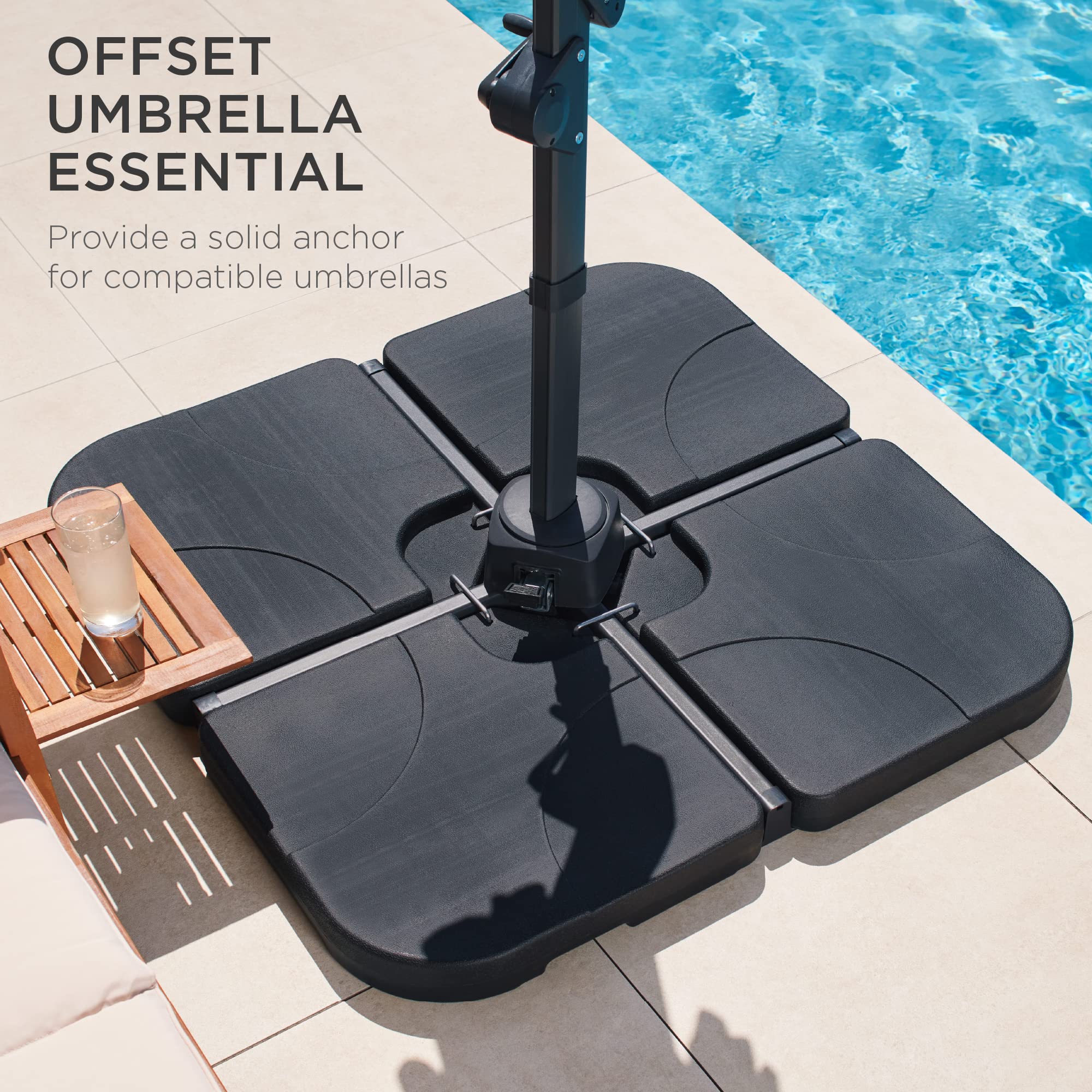 Best Choice Products 4-Piece 155lb Capacity Heavy-Duty Cantilever Offset Patio Umbrella Stand Square Base Plate Set w/Easy-Fill Spouts for Water or Sand - Black - Image 5
