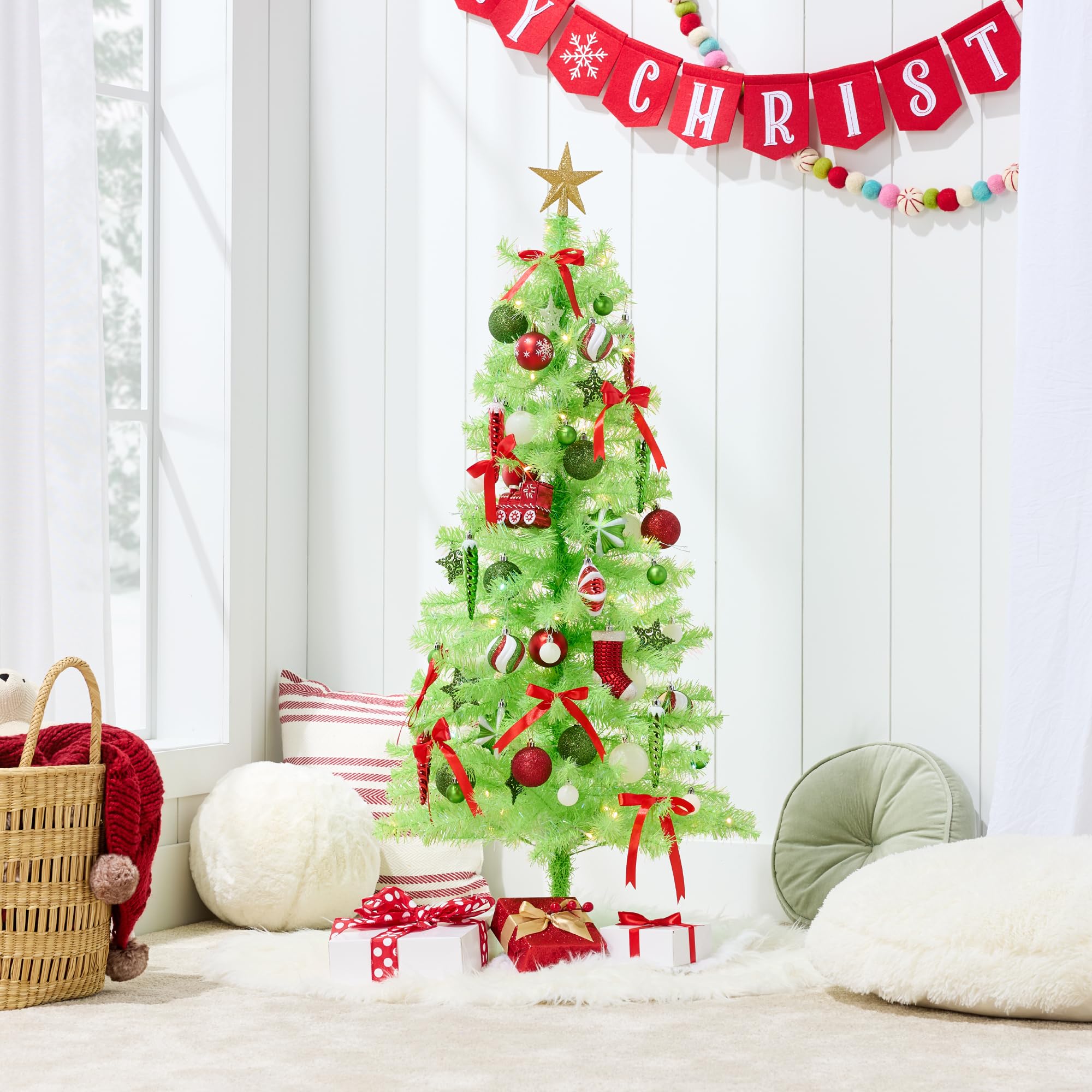 Best Choice Products 4ft Pre-lit Christmas Tree, Artificial Mini Tree Perfect for Kids, Apartments, Bedroom with Twinkling LED Lights - Lime Green - Image 3
