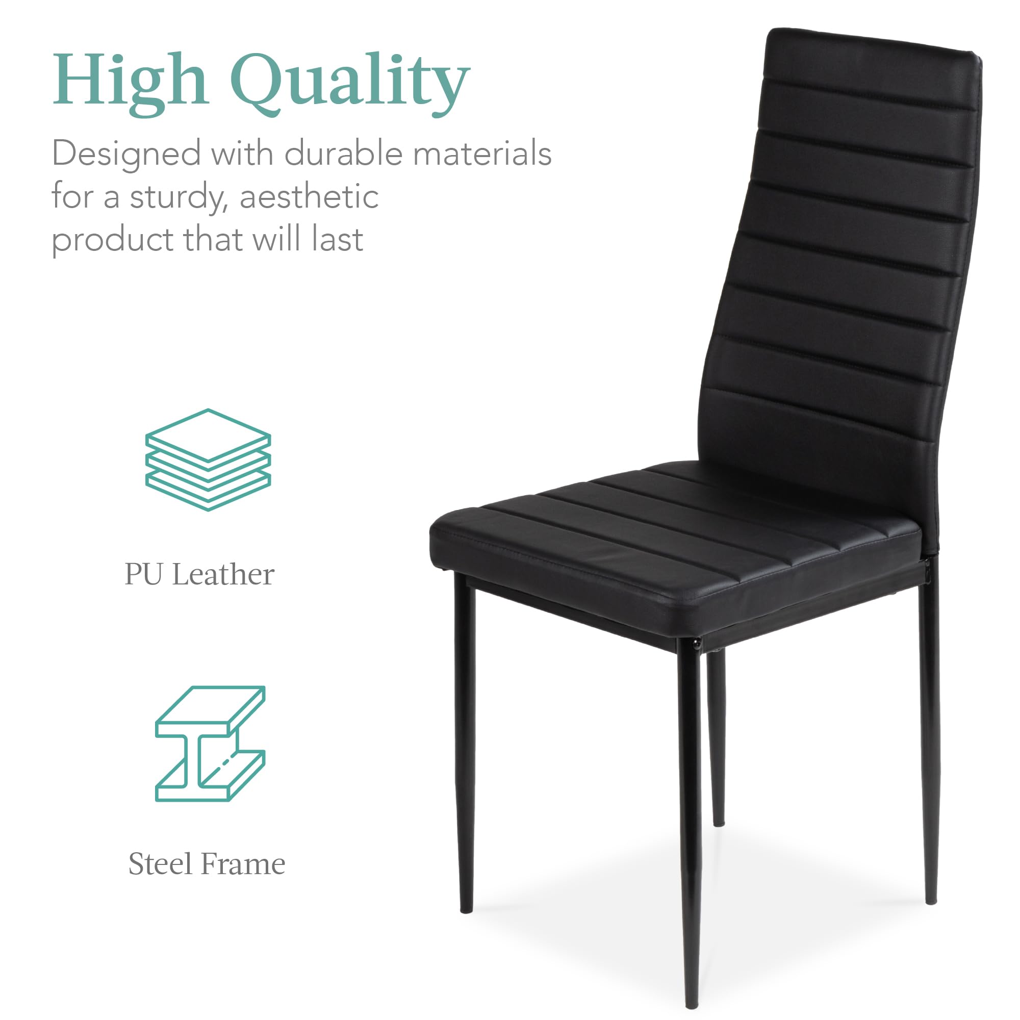 Best Choice Products 5-Piece Glass Dining Set, Modern Kitchen Table Furniture for Dining Room, Dinette, Compact Space-Saving w/Glass Tabletop, 4 Upholstered PU Chairs, Metal Steel Frame - Black - Image 3