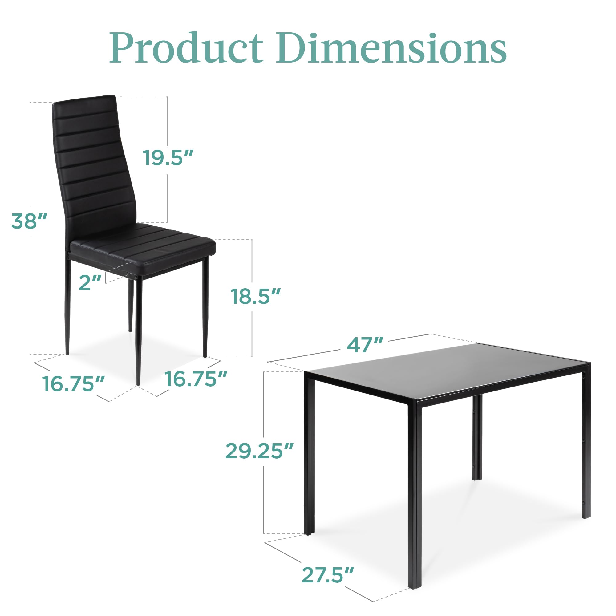 Best Choice Products 5-Piece Glass Dining Set, Modern Kitchen Table Furniture for Dining Room, Dinette, Compact Space-Saving w/Glass Tabletop, 4 Upholstered PU Chairs, Metal Steel Frame - Black - Image 7