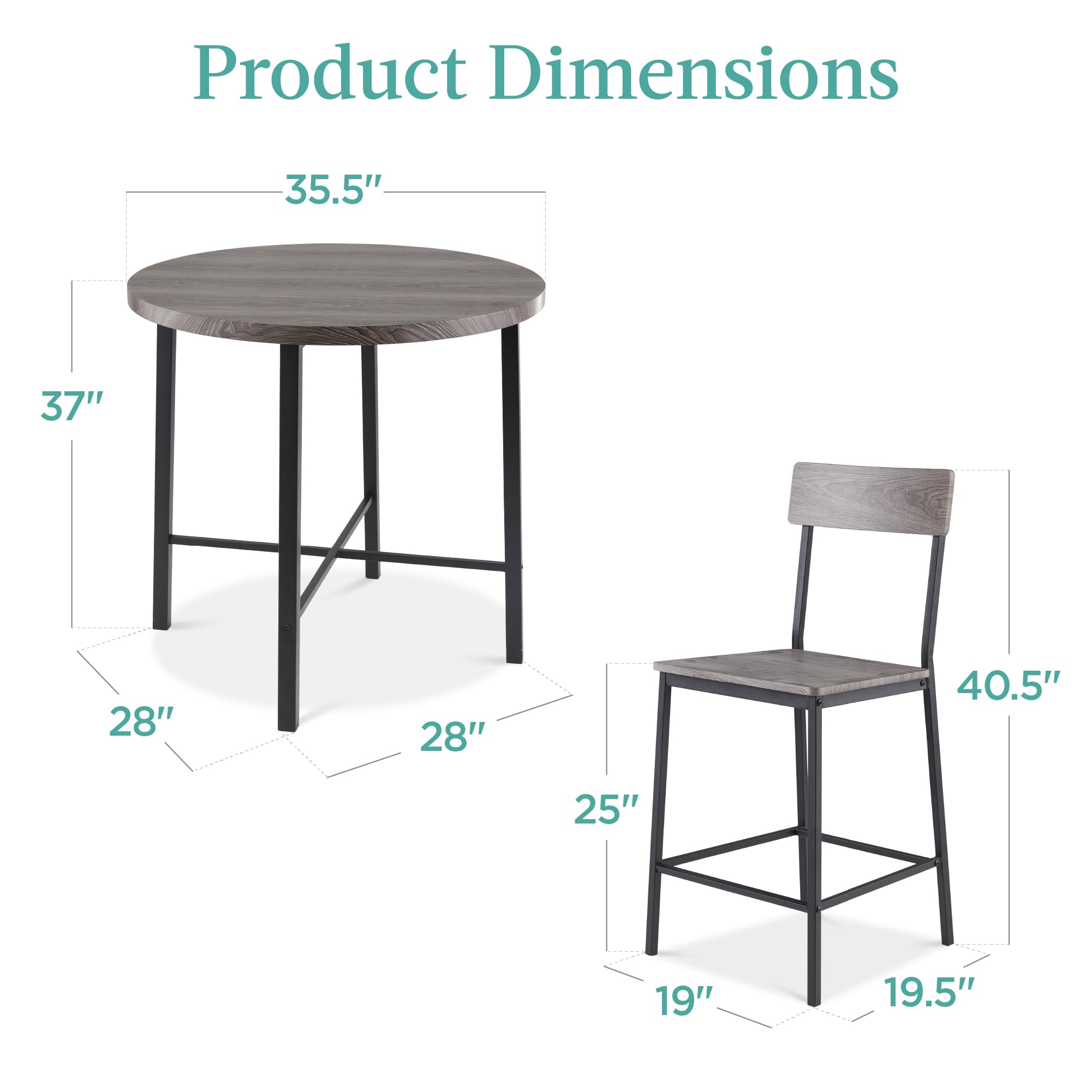 Best Choice Products 5-Piece Modern Round Counter Height Dining Set for Home Kitchen, Dining Room w/ 4 Chairs, 1.5in Thick Table - Gray - Image 8