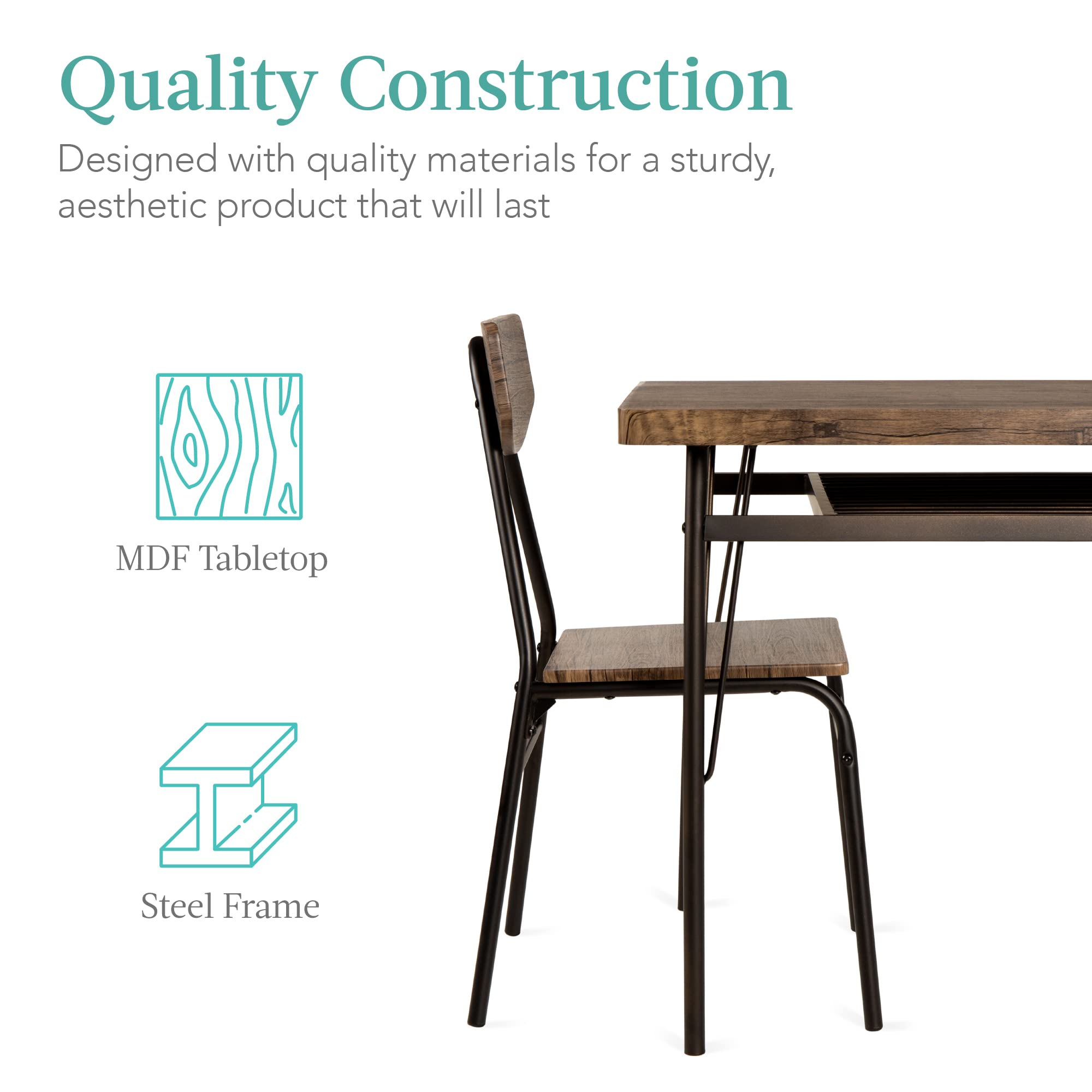 Best Choice Products 6-Piece 55in Modern Dining Set for Home, Kitchen, Dining Room w/Storage Racks, Rectangular Table, Bench, 4 Chairs, Steel Frame - Brown - Image 6