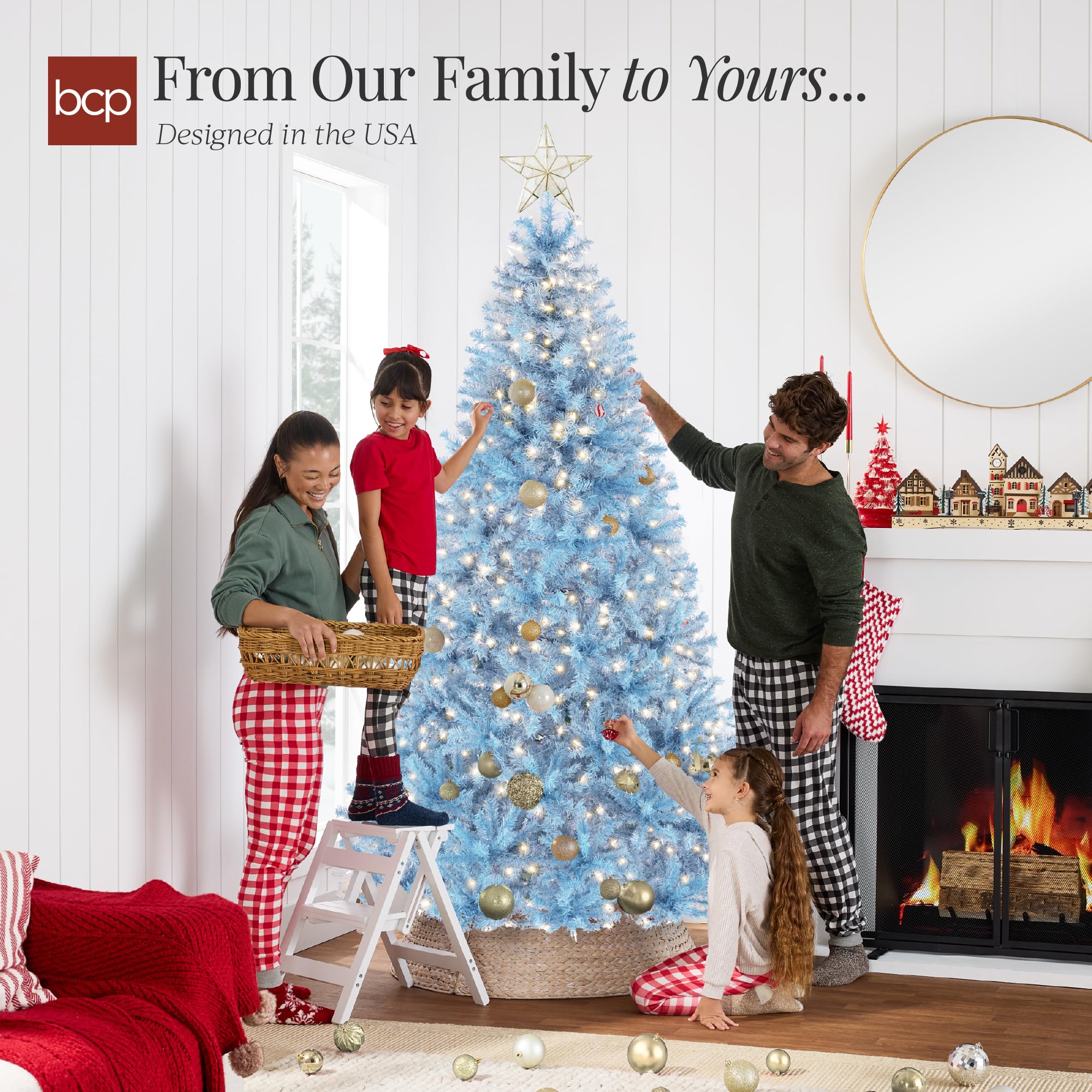 Best Choice Products 6ft Pre-Lit Baby Blue Christmas Tree, Full Artificial Holiday Decoration w/ 947 Branch Tips, 250 Lights, Foldable Base - Image 4