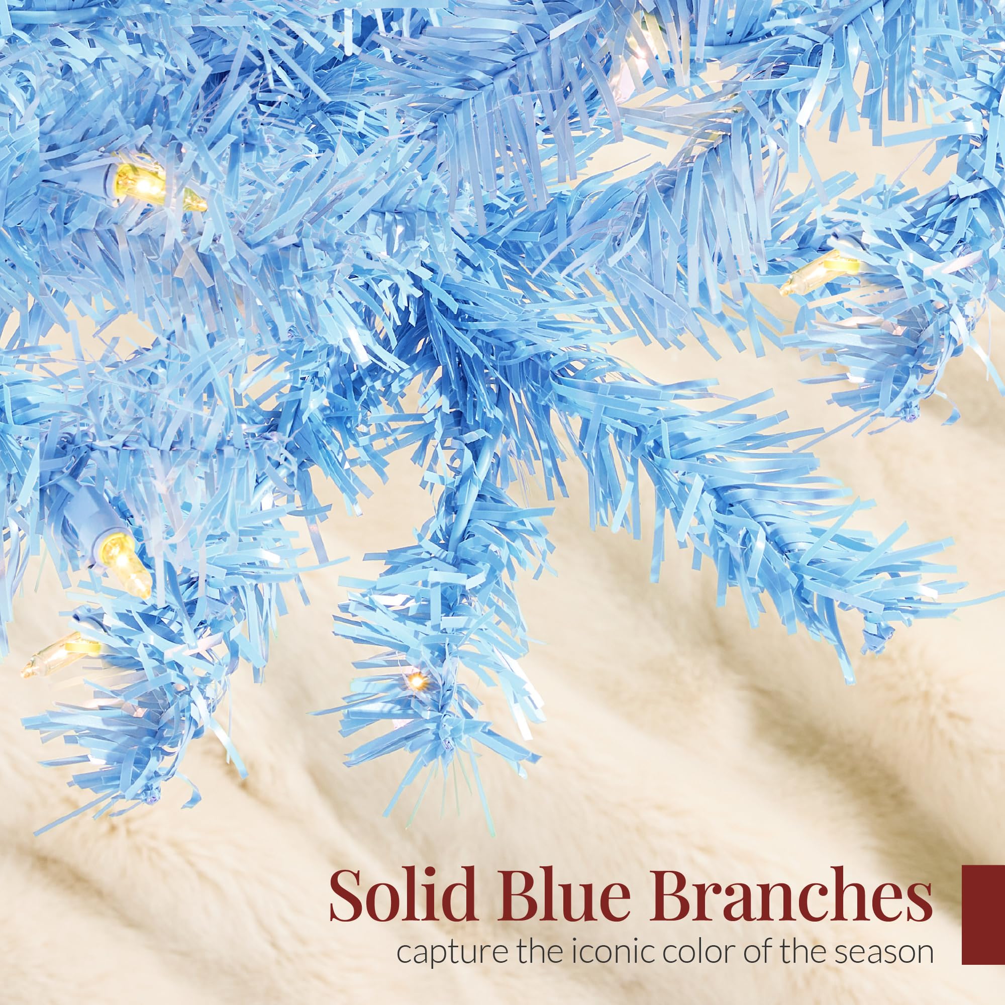 Best Choice Products 6ft Pre-Lit Baby Blue Christmas Tree, Full Artificial Holiday Decoration w/ 947 Branch Tips, 250 Lights, Foldable Base - Image 6