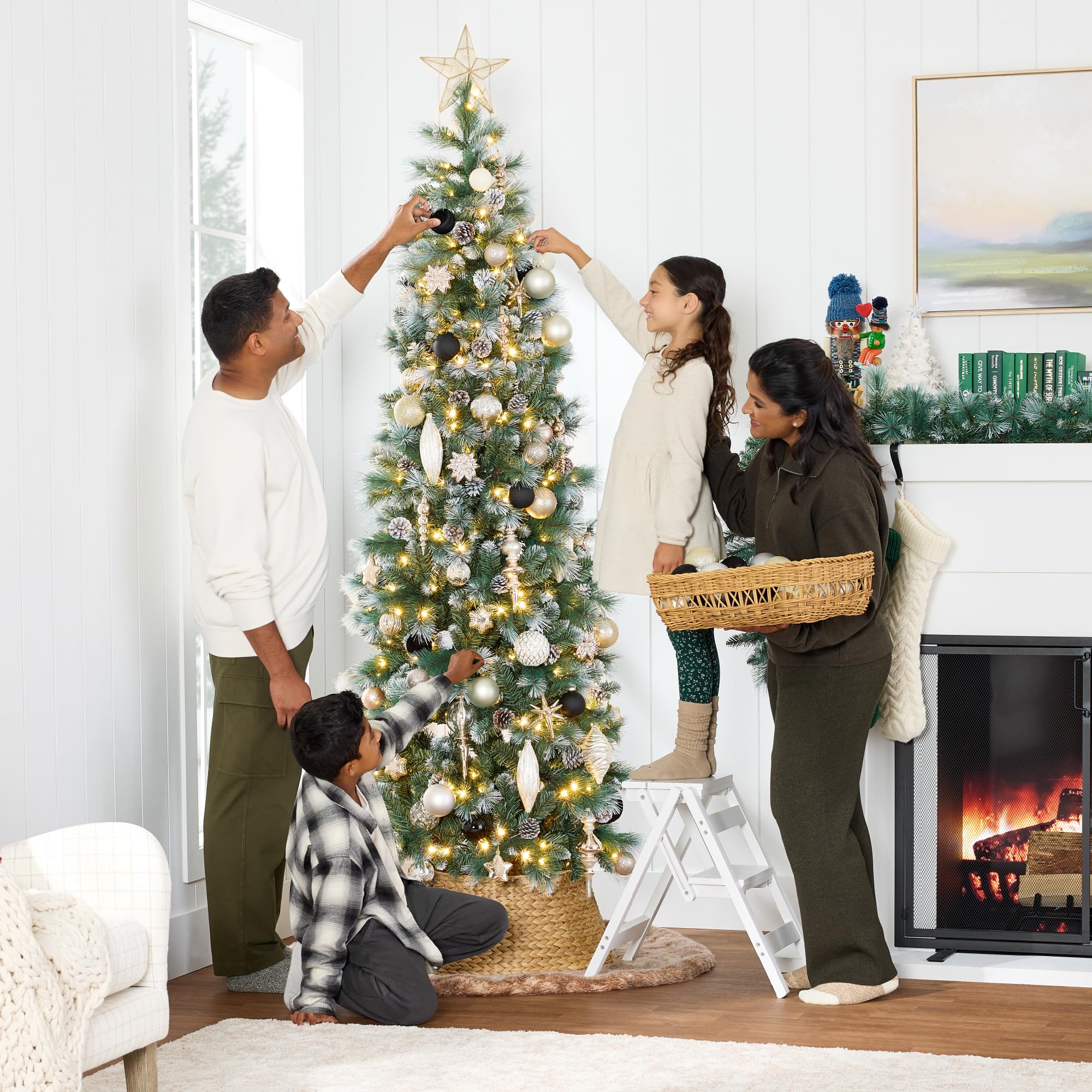 Best Choice Products 7.5ft Pre-lit Pencil Christmas Tree, Frosted Scotch Pine Slim Holiday Tree Decoration, Skinny Xmas Tree w/White & Multicolor LED Lights, Foldable Stand - Image 5