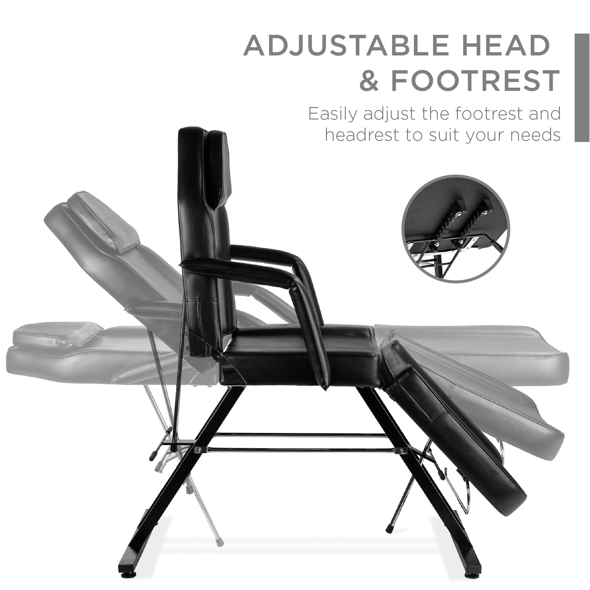 Best Choice Products 71in 3-Section Multipurpose Massage Bed, Spa & Salon Facial, Tattoo Chair w/Hydraulic Stool, Removable Headrest, Facial Cradle, Towel Hanger - Black - Image 4