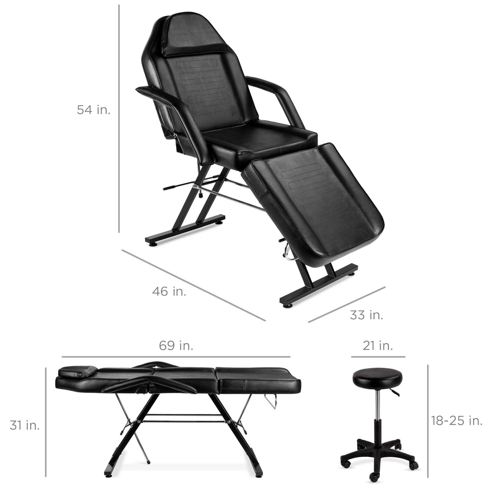 Best Choice Products 71in 3-Section Multipurpose Massage Bed, Spa & Salon Facial, Tattoo Chair w/Hydraulic Stool, Removable Headrest, Facial Cradle, Towel Hanger - Black - Image 7