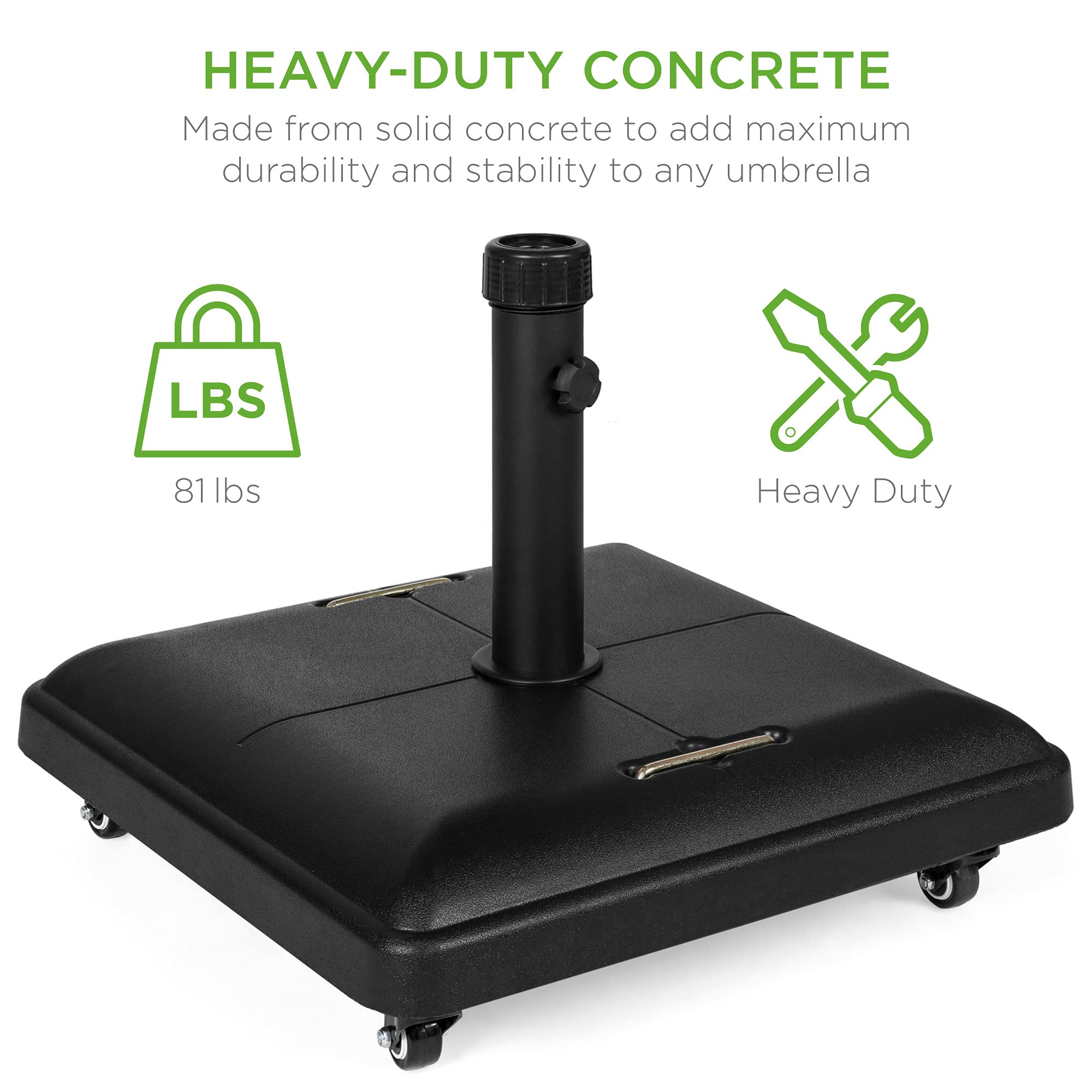 Best Choice Products 81-Pound Heavy Duty Square Concrete Rolling Outdoor Patio Umbrella Base Stand w/Locking Wheels, Handles - Image 3
