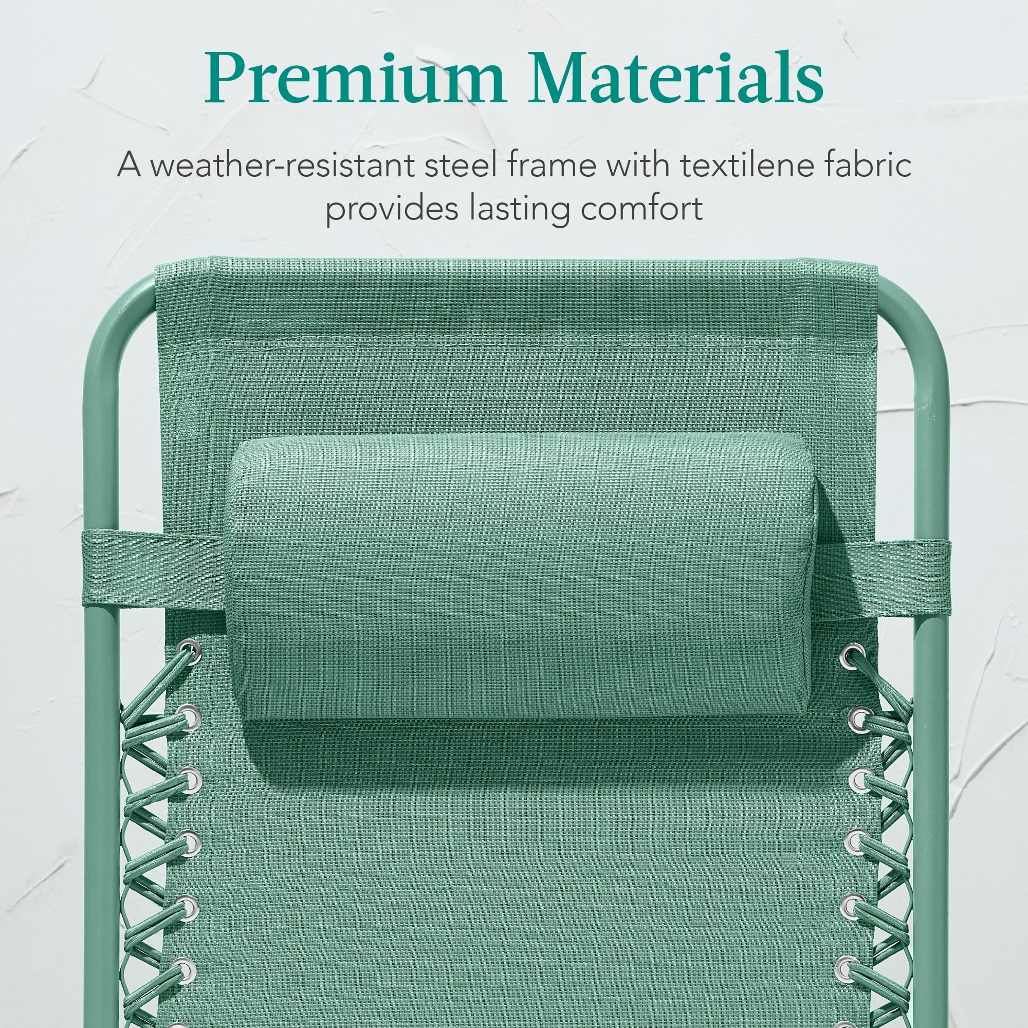 Best Choice Products Adjustable Zero Gravity Chair, Monochromatic Color Folding Patio Recliner w/Side Tray, Headrest - Seafoam - Image 6