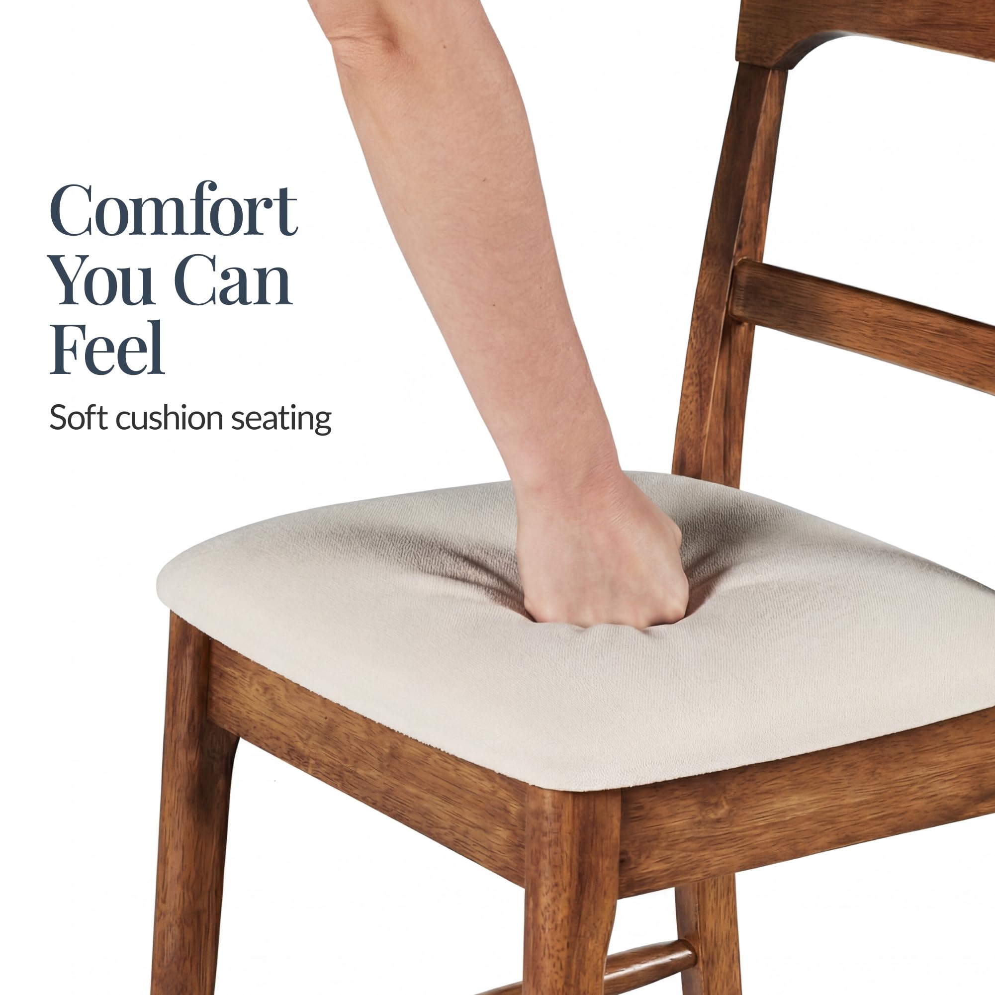 Best Choice Products Bar Stool Set of 2, Modern Farmhouse Counter Height Stools w/Upholstered Cushioned Seat, Wooden Curved Backrest - Chestnut/Cream - Image 7