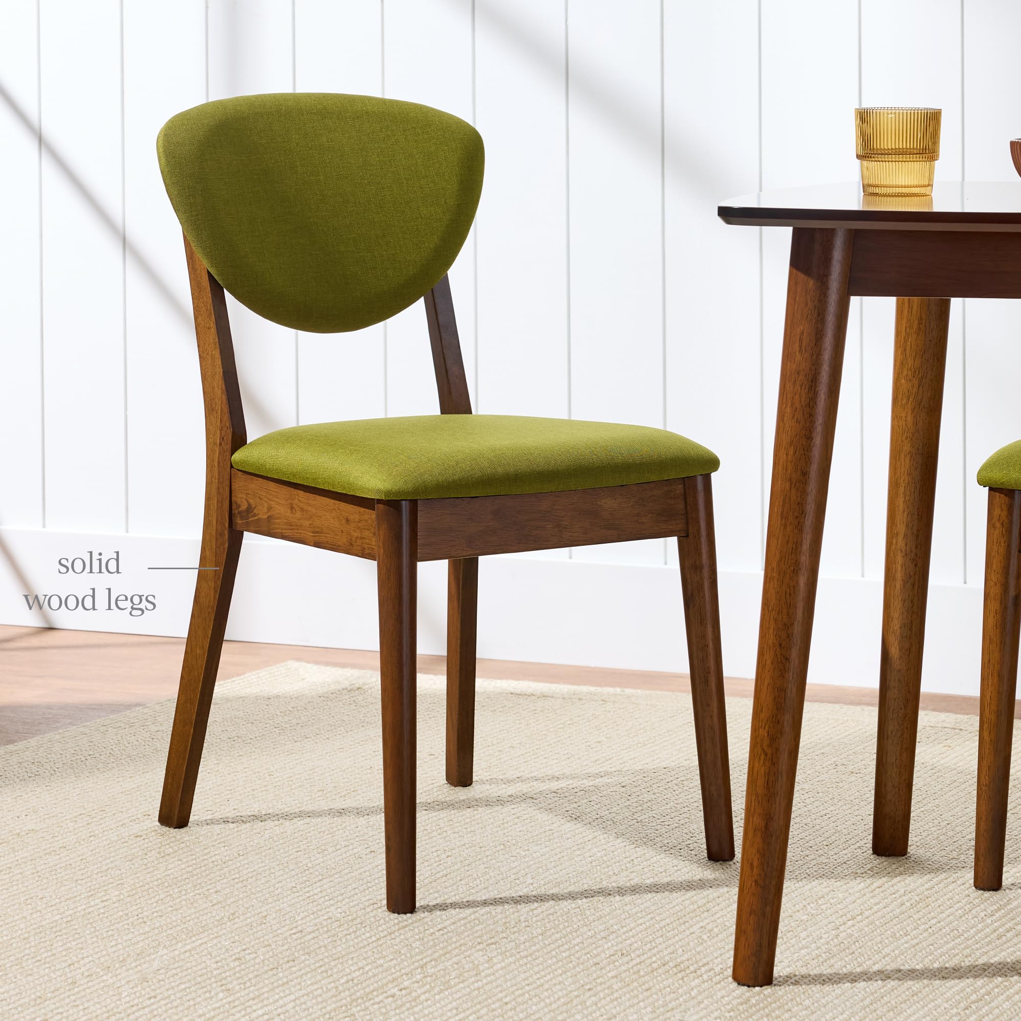 Best Choice Products Dining Chairs Set of 2, Mid-Century Modern Upholstered Wood, Armless w/Seat Cushion, Padded Backrest - Walnut/Olive - Image 5