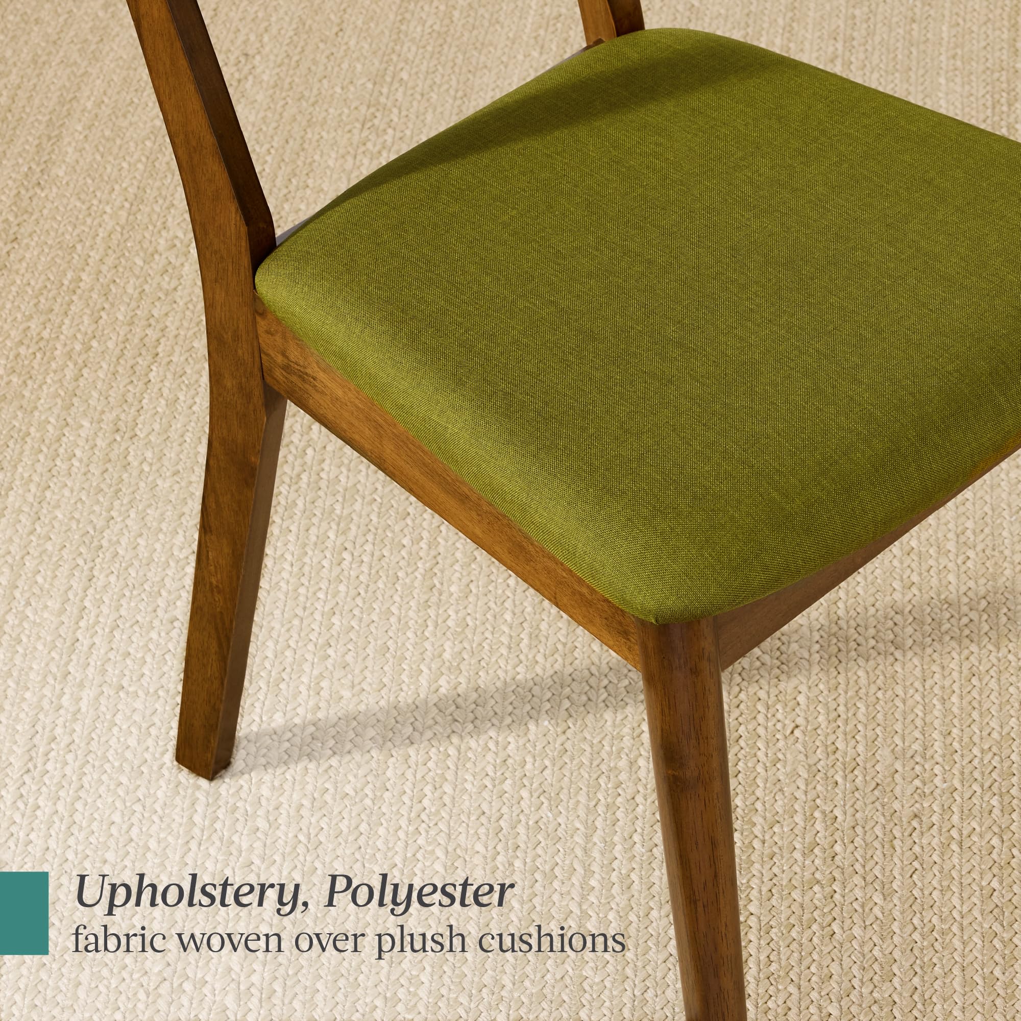 Best Choice Products Dining Chairs Set of 2, Mid-Century Modern Upholstered Wood, Armless w/Seat Cushion, Padded Backrest - Walnut/Olive - Image 6