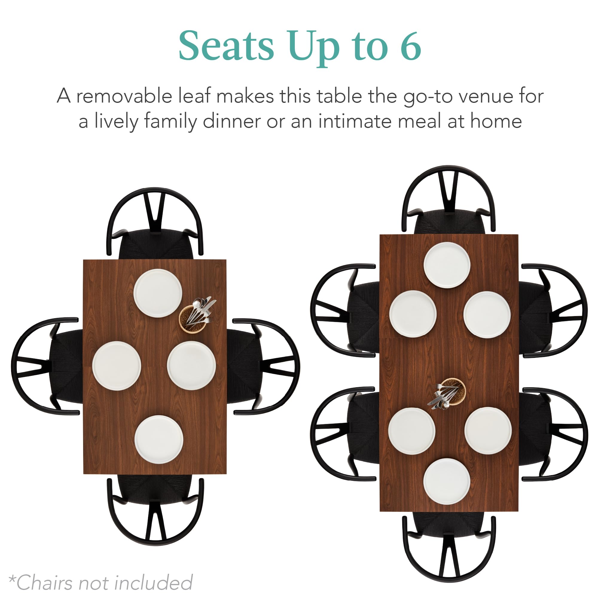 Best Choice Products Extendable Dining Table 47 to 63in Modern Large Expanding Kitchen Table up to 6 People w/Leaf Extension, 2 Locks, 132lb Capacity - Brown - Image 4