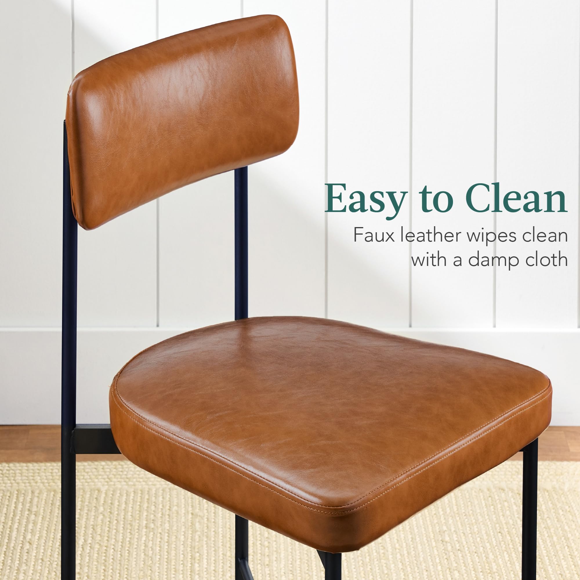 Best Choice Products Faux Leather Dining Chair Set of 2, Standard Height, Metal Frame Padded Cushions for Kitchen and Dining - Camel Brown - Image 5