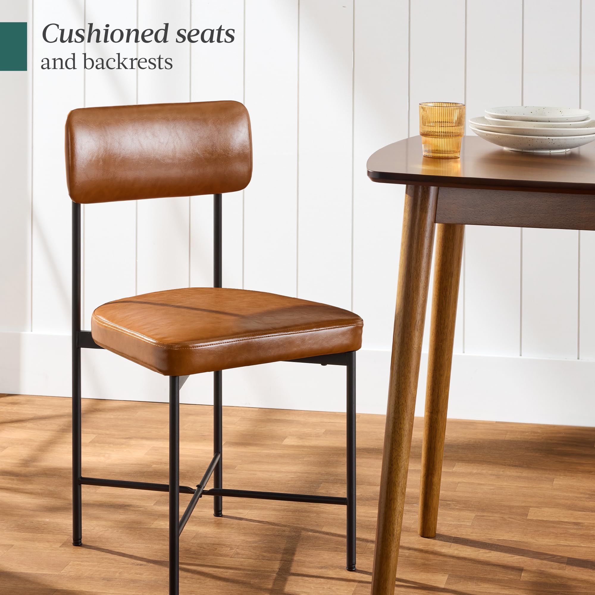 Best Choice Products Faux Leather Dining Chair Set of 2, Standard Height, Metal Frame Padded Cushions for Kitchen and Dining - Camel Brown - Image 6