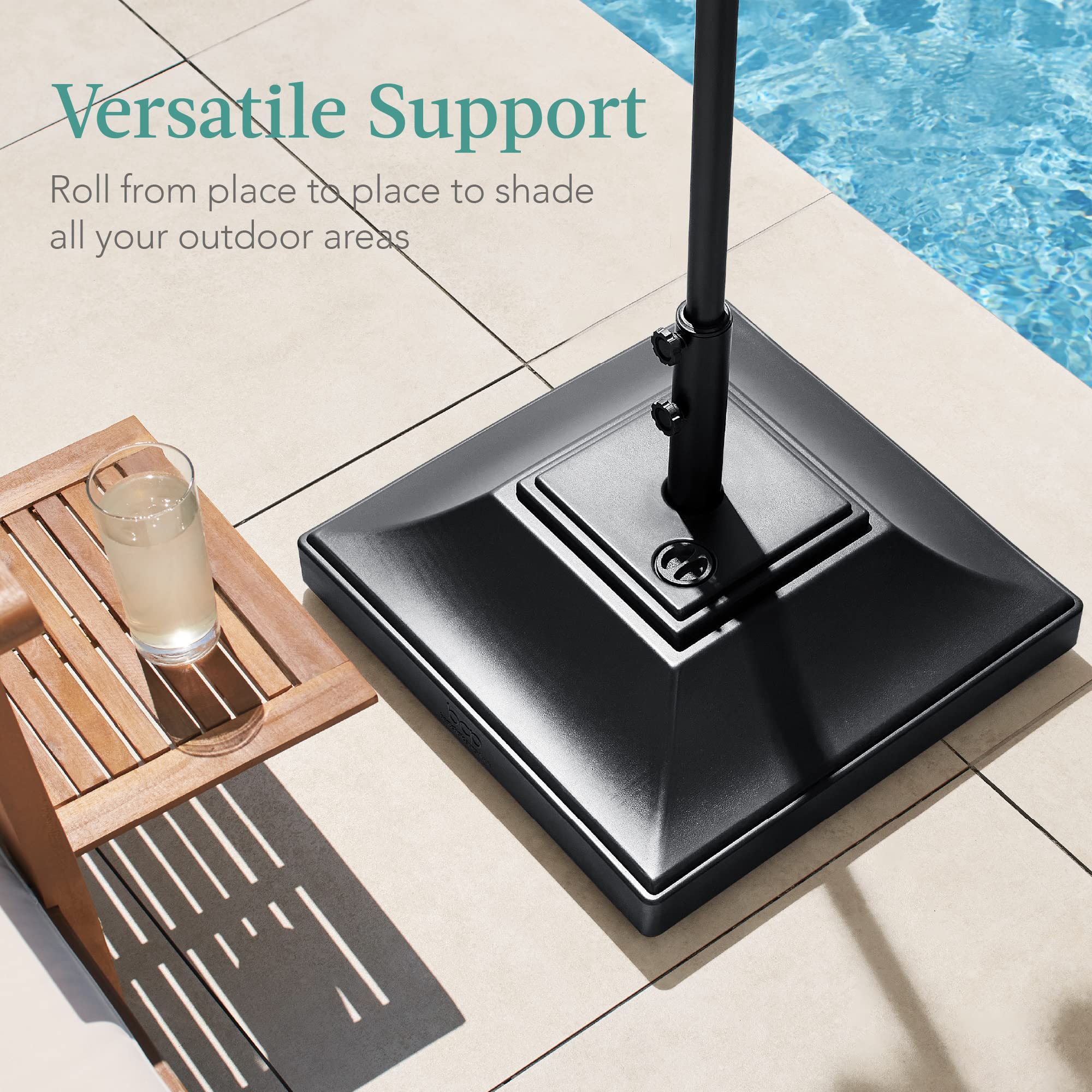 Best Choice Products Fillable Mobile Umbrella Base, Heavy Duty Base, Square Tiered Market Stand for Patio, Deck, Outdoor w/ 4 Wheels, 2 Locks, 2 Knobs, 120lb Capacity - Black - Image 5