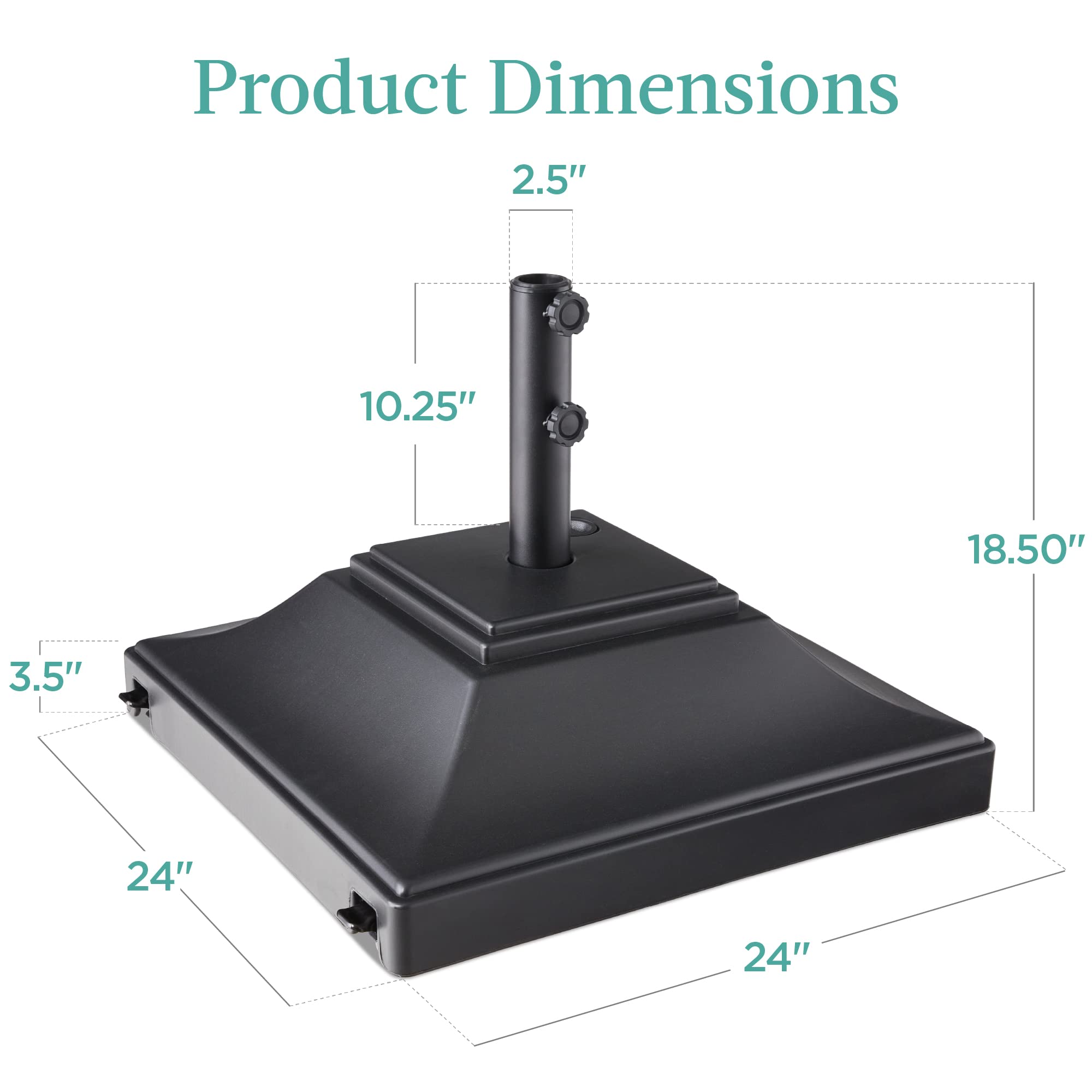 Best Choice Products Fillable Mobile Umbrella Base, Heavy Duty Base, Square Tiered Market Stand for Patio, Deck, Outdoor w/ 4 Wheels, 2 Locks, 2 Knobs, 120lb Capacity - Black - Image 7