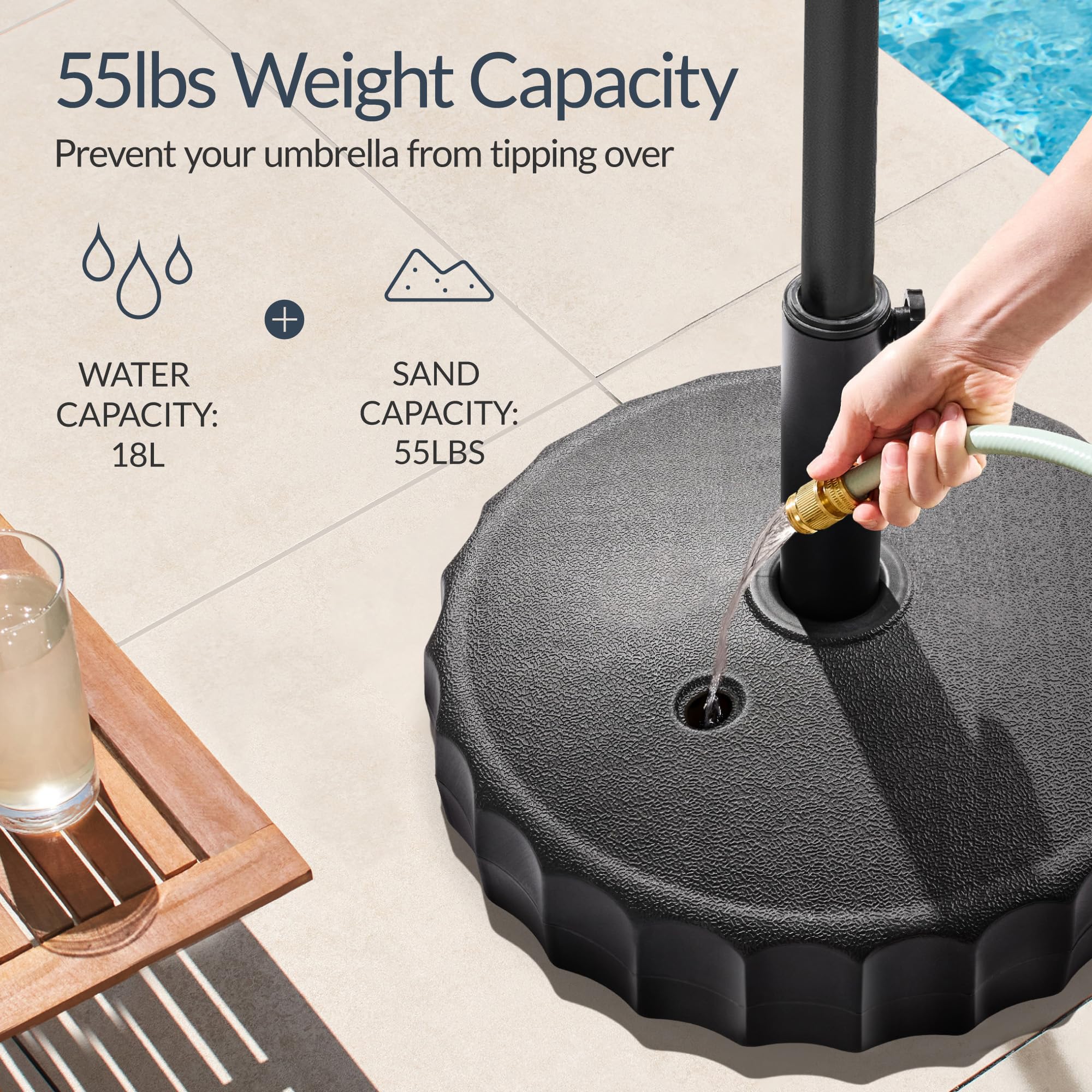 Best Choice Products Fillable Umbrella Base Stand Fluted Design Plastic Patio Umbrella Base Stand, Pole Holder for Outdoor, Lawn w/ 55lbs Weight Capacity, Adjustment Knob - Image 3