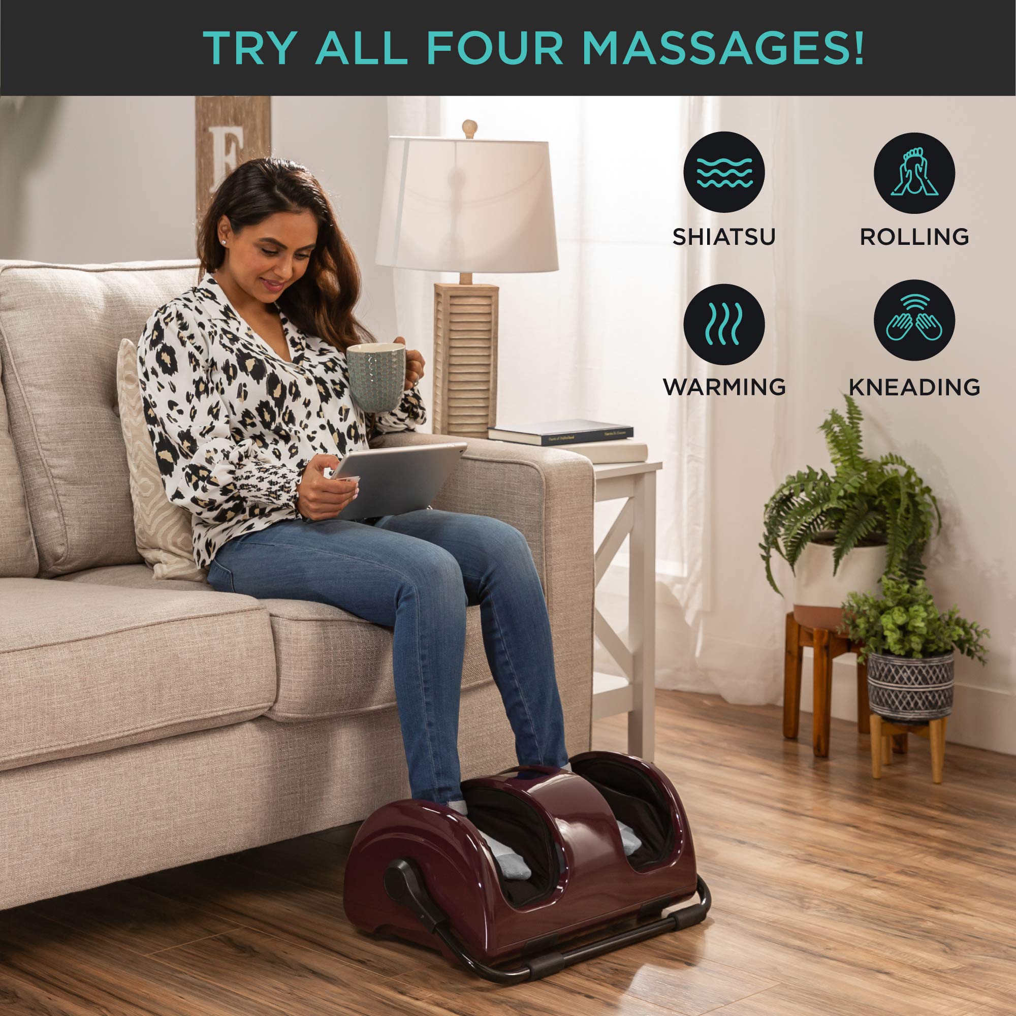 Best Choice Products Heated Shiatsu Foot Massager for Pain Relief, Plantar Fasciitis, Neuropathy, Blood Circulation w/Compact Design - Burgundy - Image 5