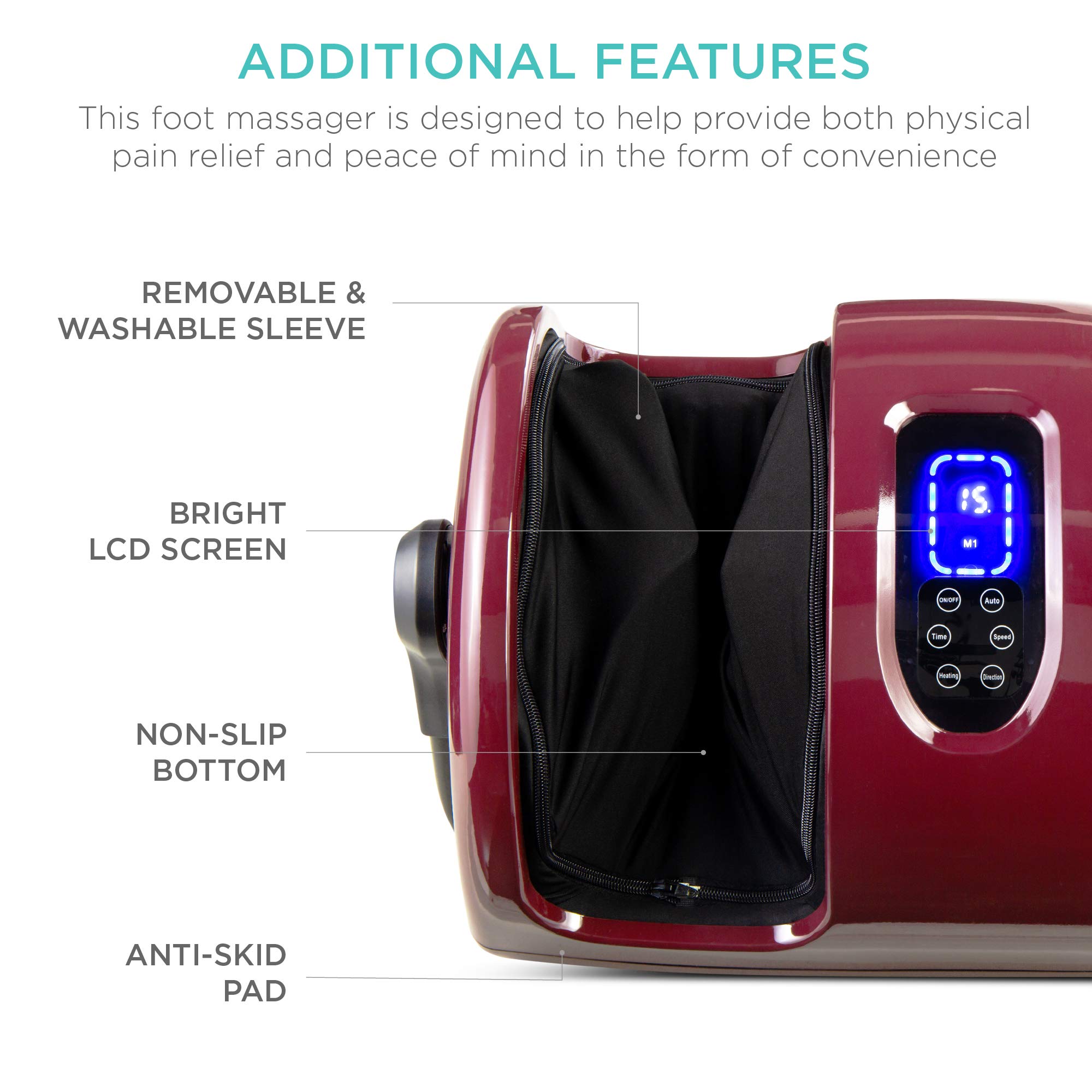 Best Choice Products Heated Shiatsu Foot Massager for Pain Relief, Plantar Fasciitis, Neuropathy, Blood Circulation w/Compact Design - Burgundy - Image 6