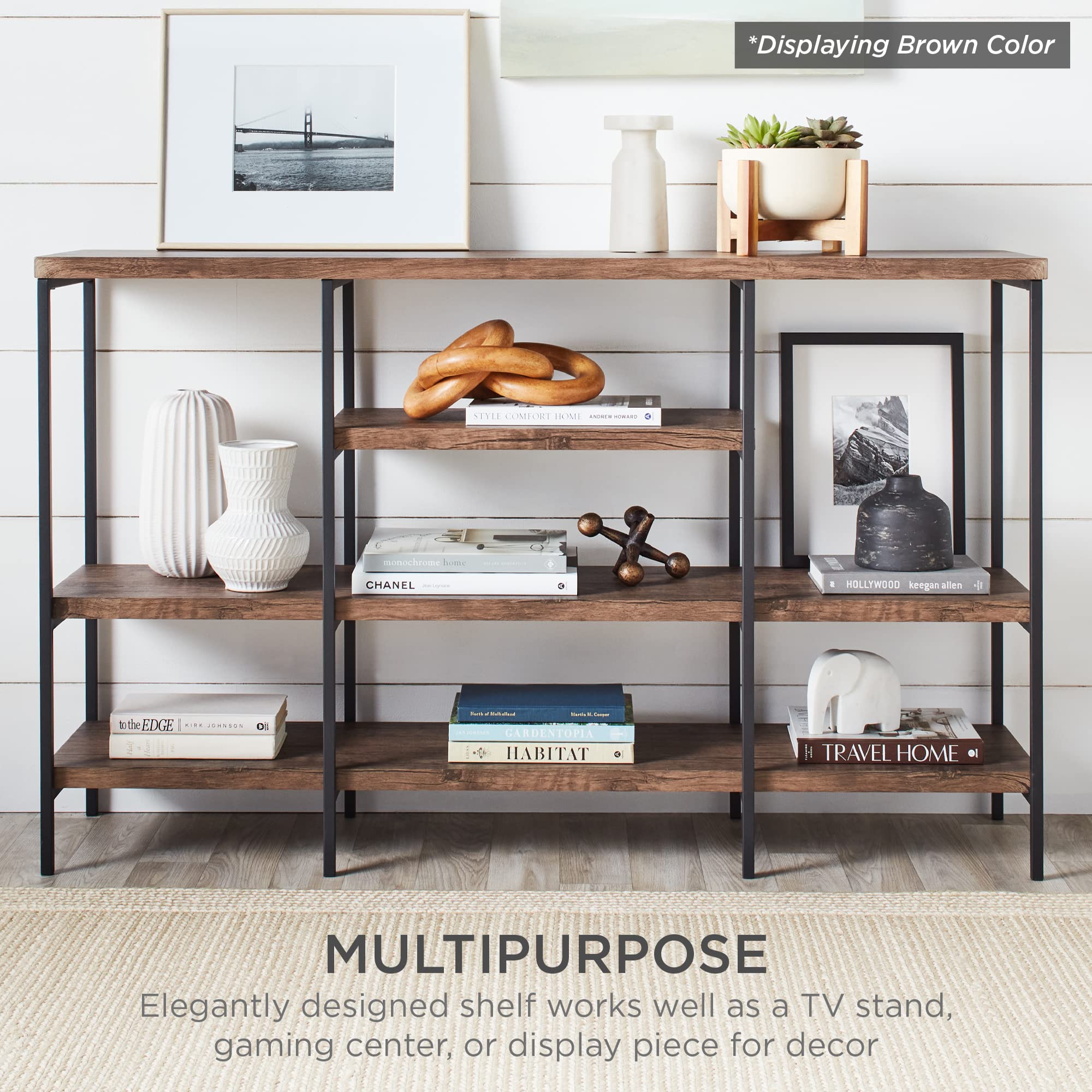 Best Choice Products Large Console Table, 4-Tier 55in Rustic, Industrial Sofa Table Storage for Living Room, Entryway, Foyer, Hallway w/EVA Non-Scratch Feet, Steel Frame - Brown - Image 4