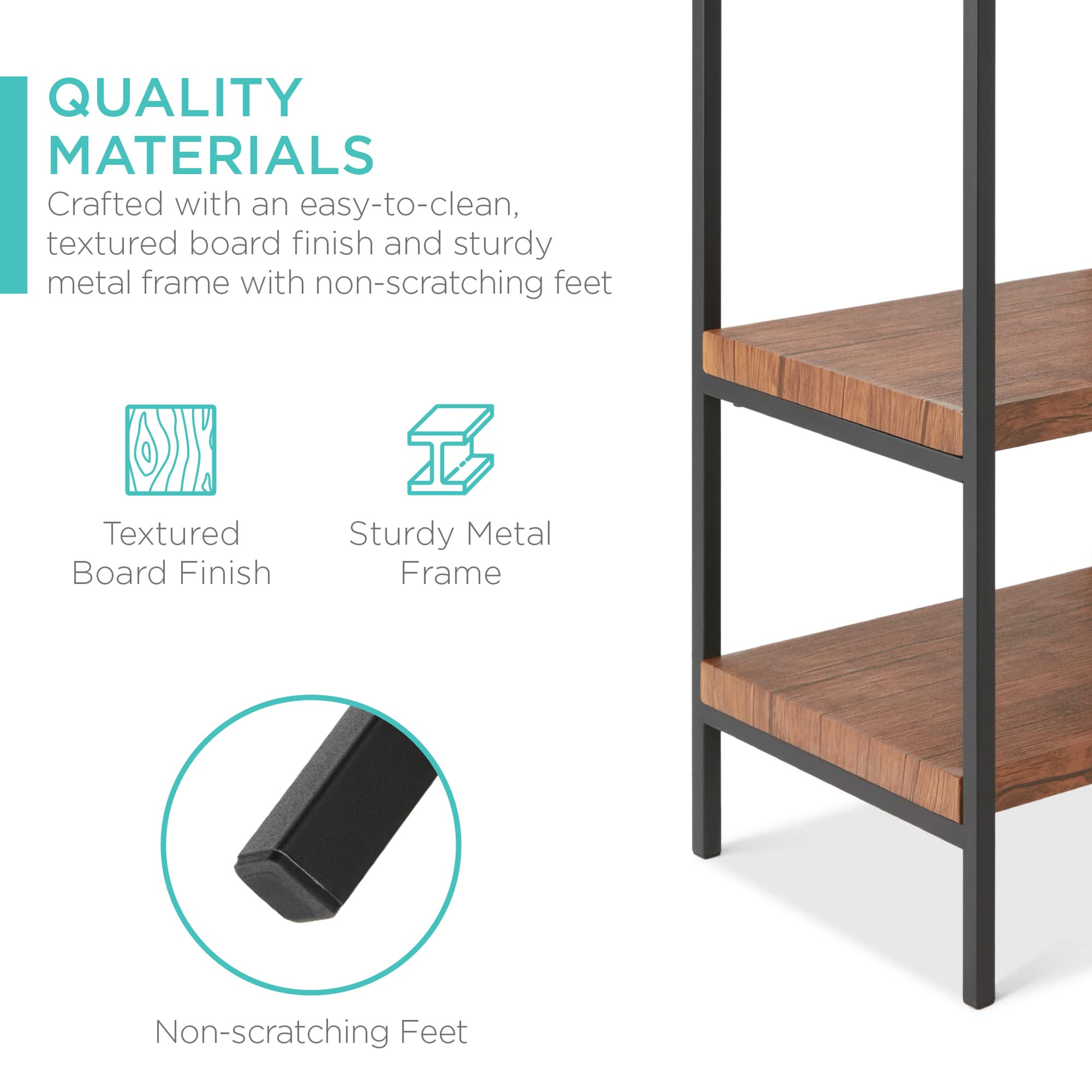 Best Choice Products Large Console Table, 4-Tier 55in Rustic, Industrial Sofa Table Storage for Living Room, Entryway, Foyer, Hallway w/EVA Non-Scratch Feet, Steel Frame - Brown - Image 6