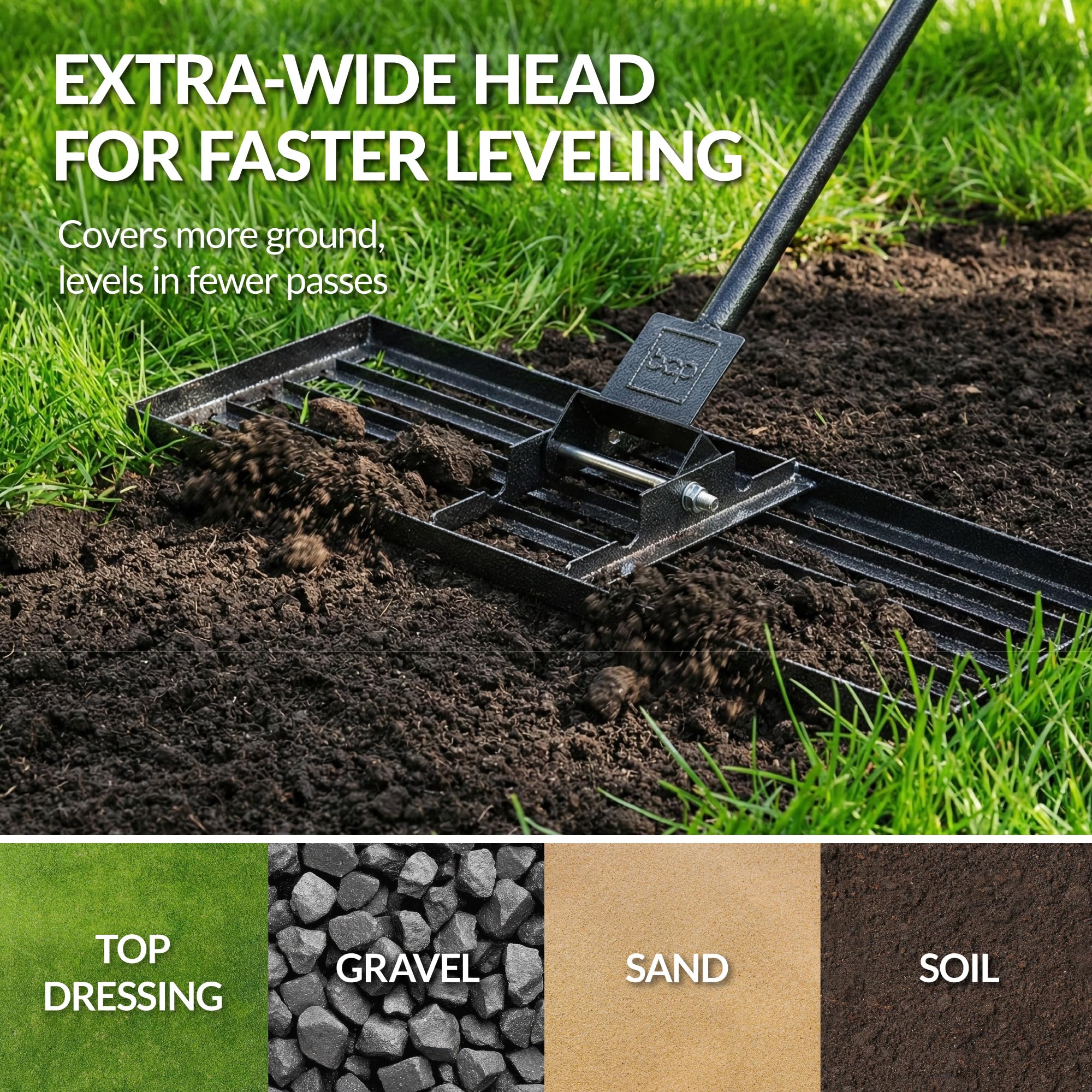 Best Choice Products Lawn Leveling Rake 30x10 inch Professional Grade Lawn Leveler Tool - Heavy Duty Soil Leveling Rake with 78in Long Handle for Yard, Garden, Landscaping, Golf Course, Farm, Pasture - Image 4