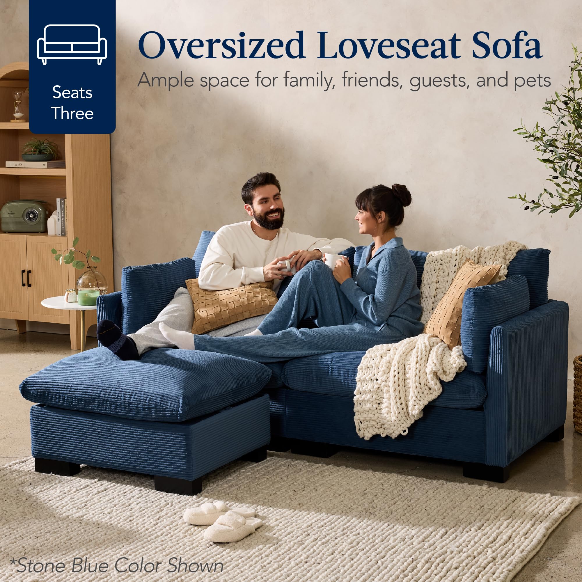Best Choice Products Modern Loveseat Sofa for Living Room, Corduroy Recliner, Removable Cover, Spring Cushions, Solid Wood Frame, Easy Assembly for Small Spaces, 82in – Gray - Image 3